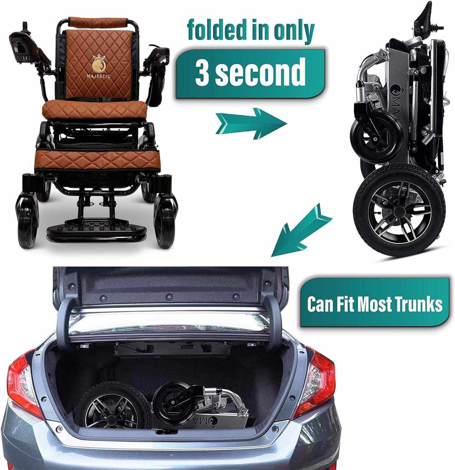MALISA Electric Wheelchair for Adults, Portable All Terrain Lightweight Wheelchairs, Foldable Motorized Power Wheel Chair, Leather Seat (17.5