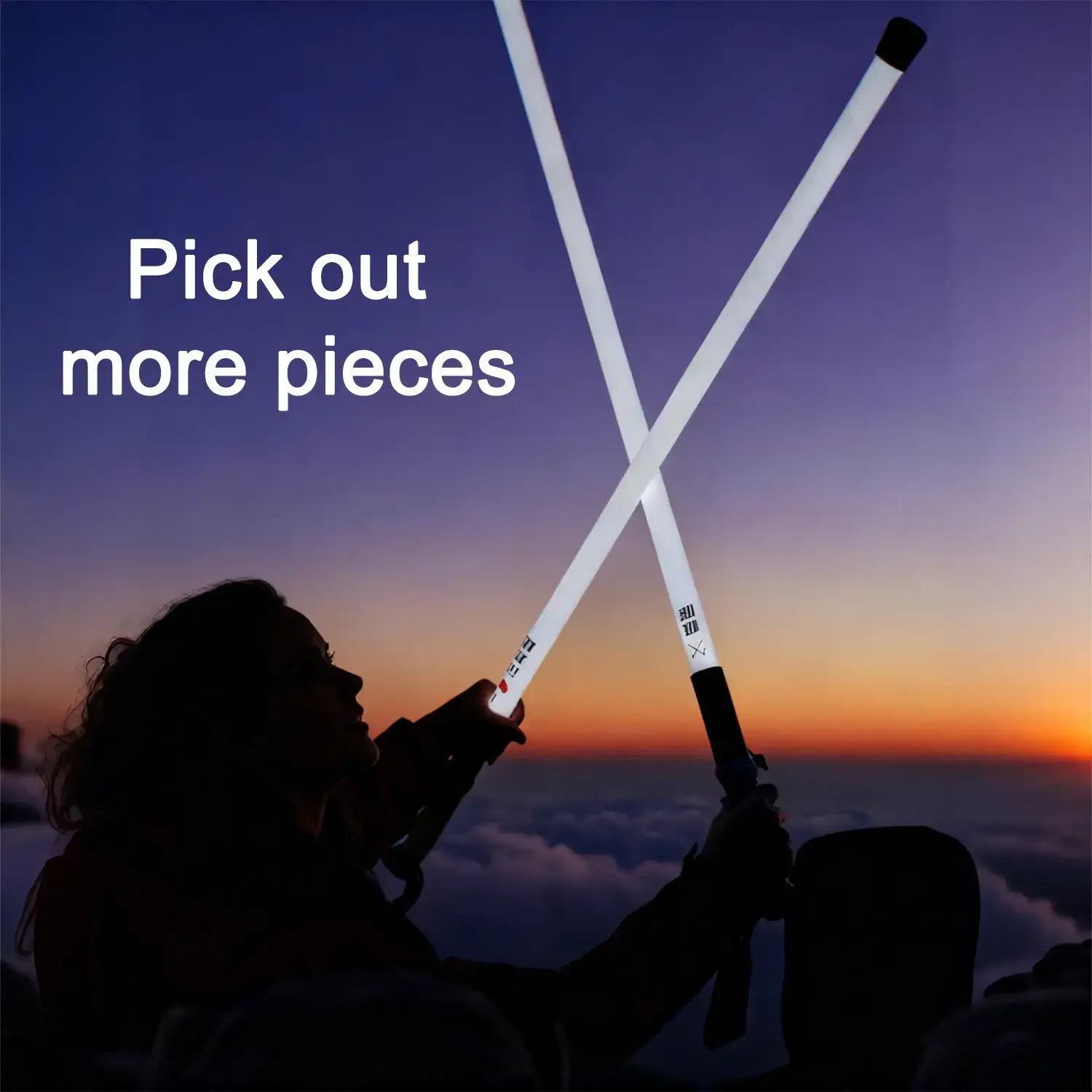 Laser Saber Style Trekking Poles - Non-Foldable Built-in LED Light Strip Hiking Sticks, Adjustable Waterproof Aircraft Aluminum with Anti-Slip Grip, Photo Ready for Night Hiking Camping Emergency Safety