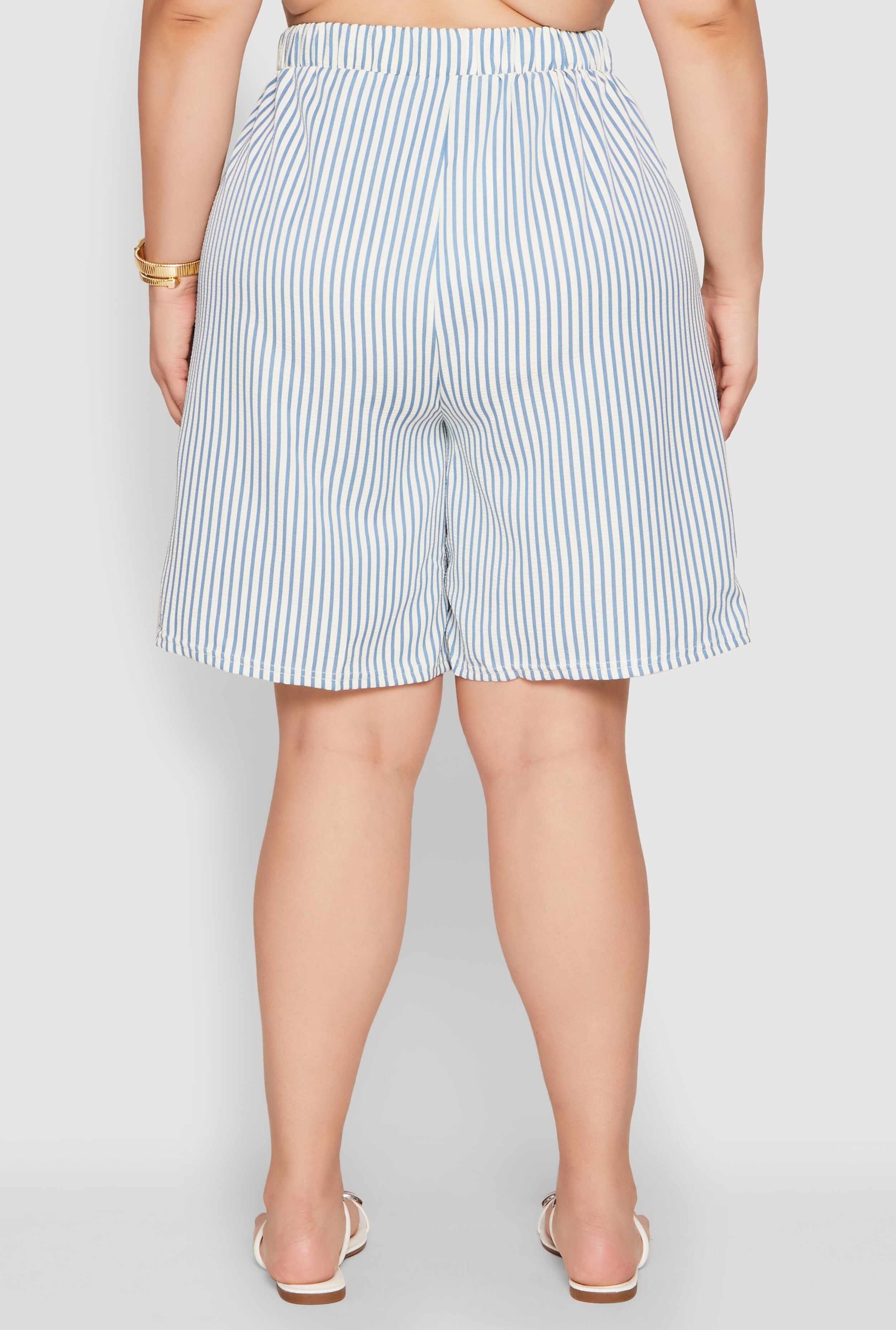 Plus Size Striped Seersucker Bermuda Shorts