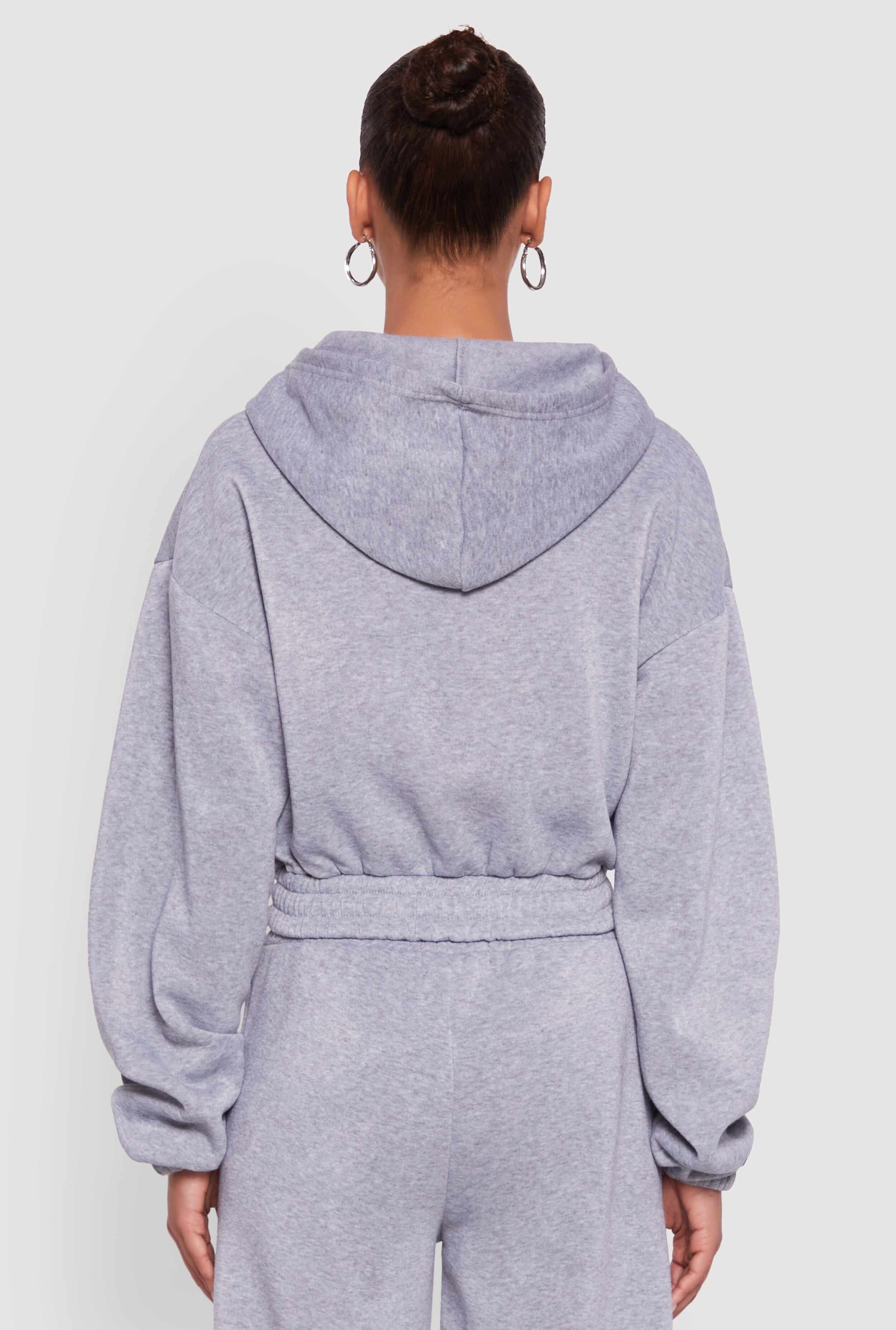 Long Sleeve Zip Front Elastic Hem Hoodie