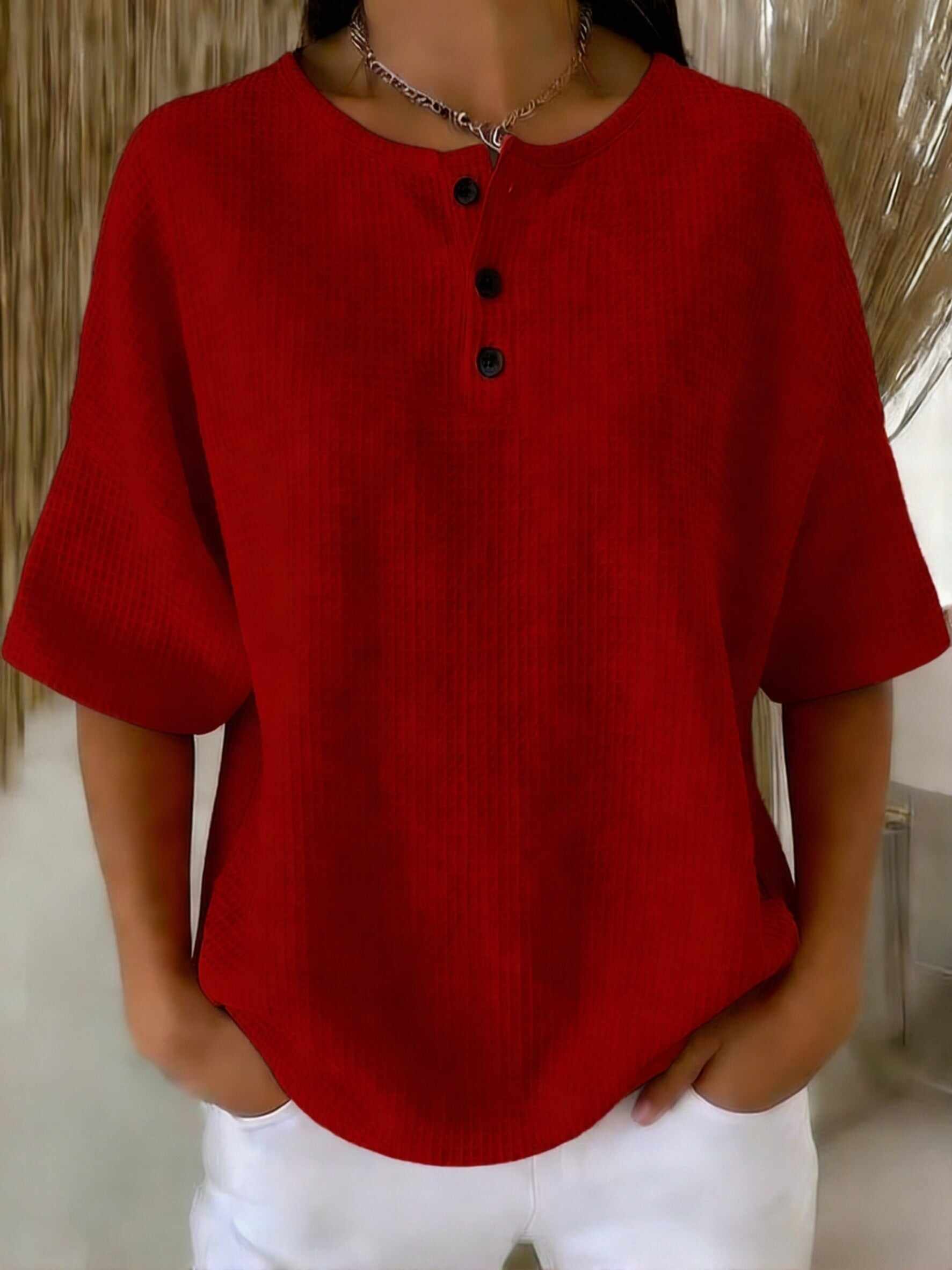 🔥Summer Arrivals🌟Casual Waffle Henry Collar Sweatshirt