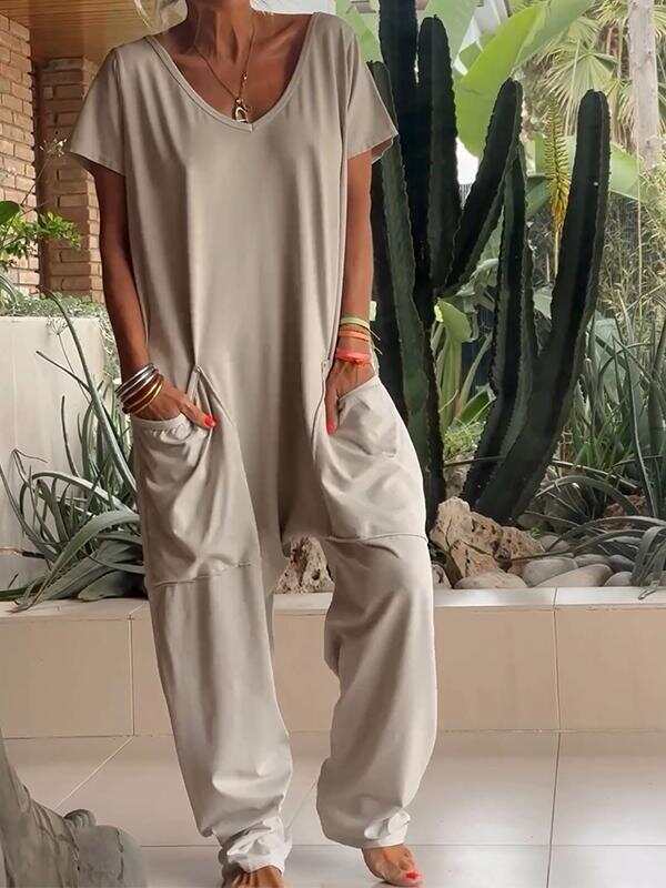 🔥Summer Arrivals🌟Casual V-neck Solid Color Jumpsuit