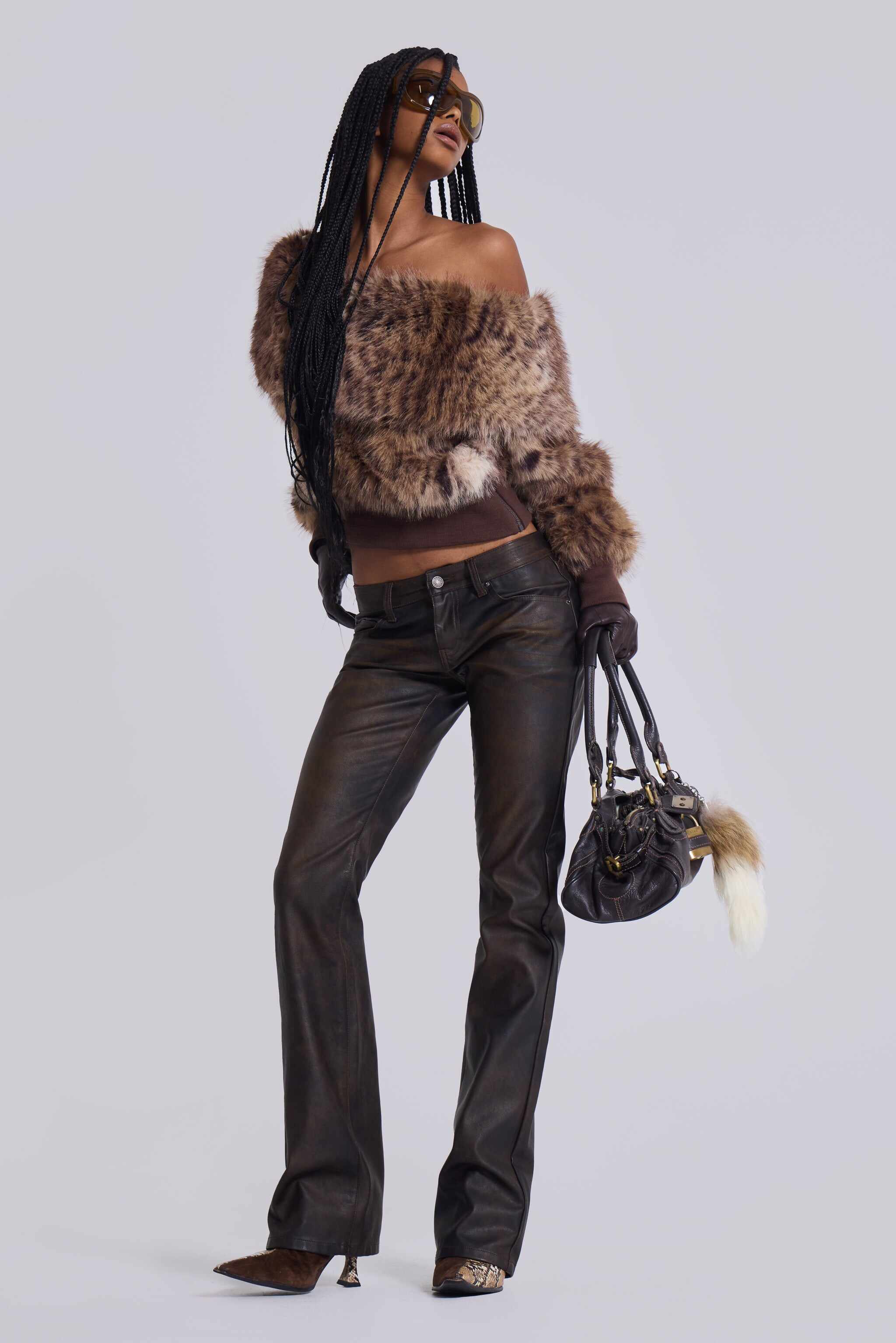 Brown Cooper PU Bootcut Jeans