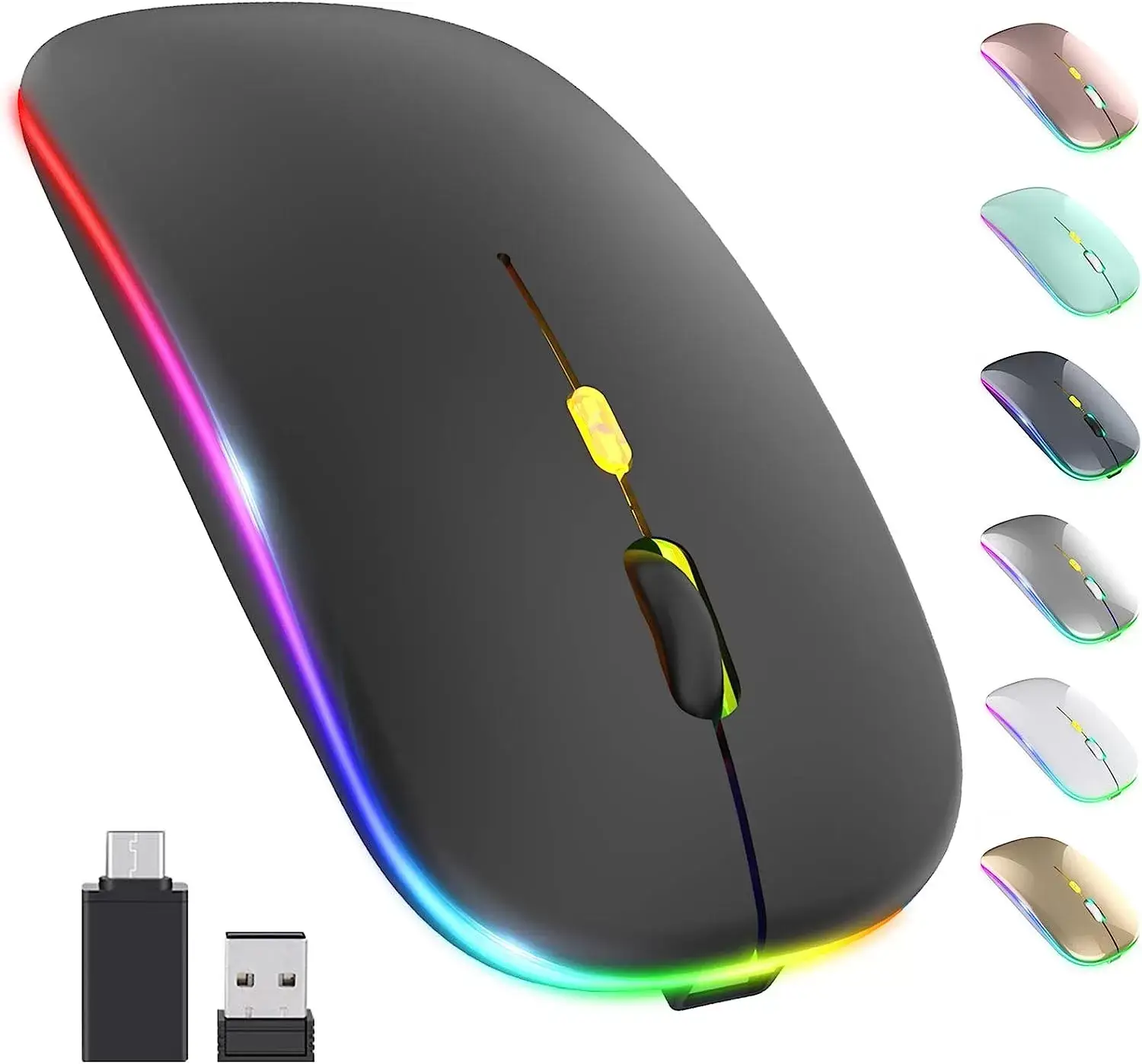 [Upgrade] LED Wireless Mouse, Slim Silent Mouse 2.4G Portable Mobile Optical Office Mouse with USB & Type-c Receiver, 3 Adjustable DPI Levels for Notebook, PC, Laptop, Computer, MacBook (Pink)