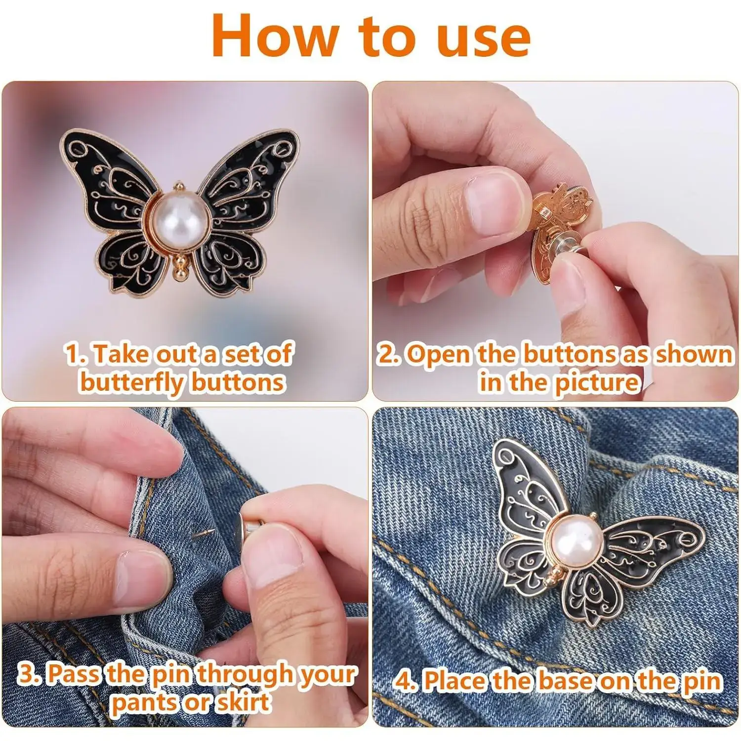 Women's 6pcs Butterfly Waist Tighteners - Stylish Accessories, No-Sew No-Tools Adjustable Button Pins Buckle Clips for Loose Jeans, Skirts (Home Supplies)
