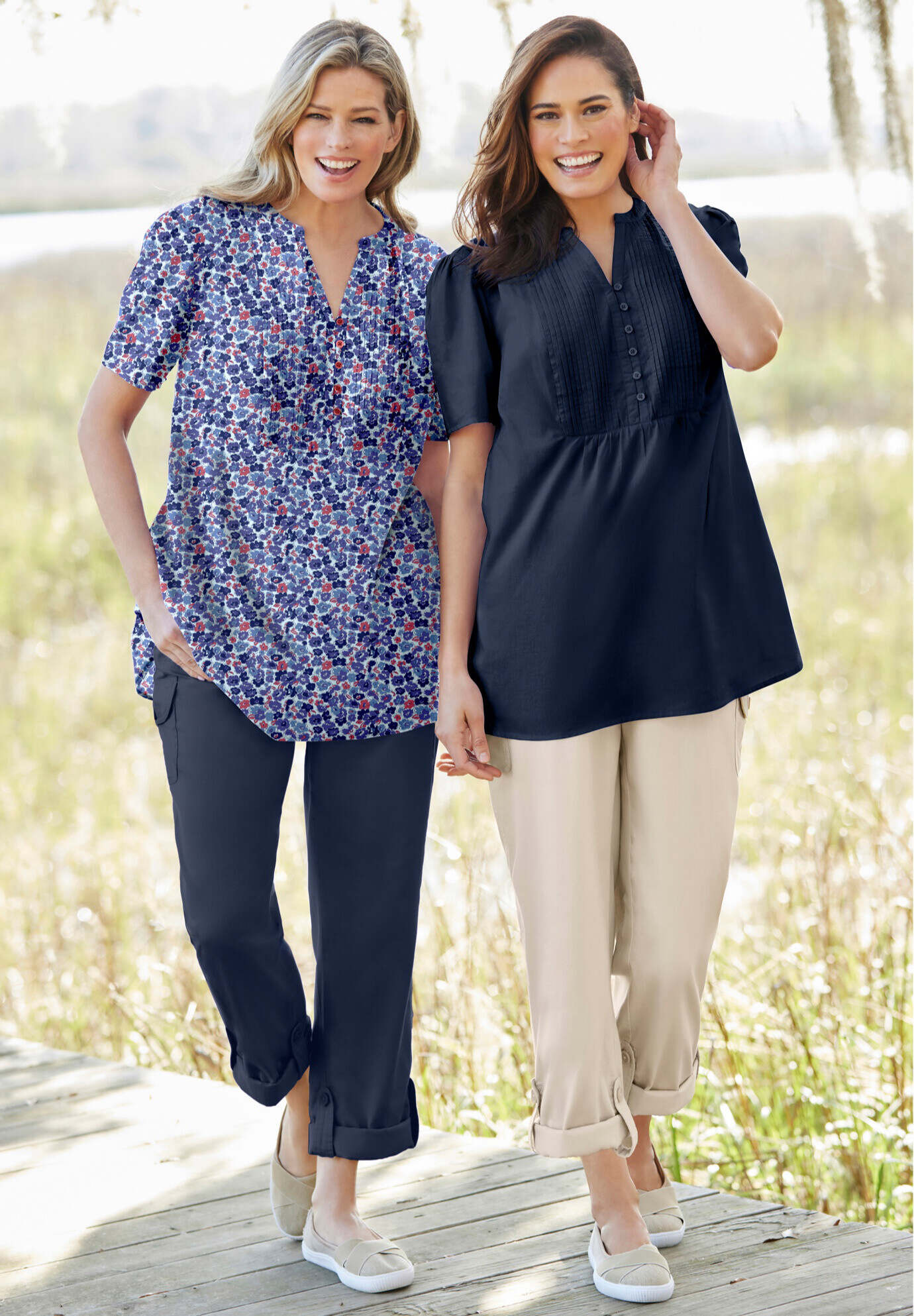 Pintucked Half-Button Tunic
