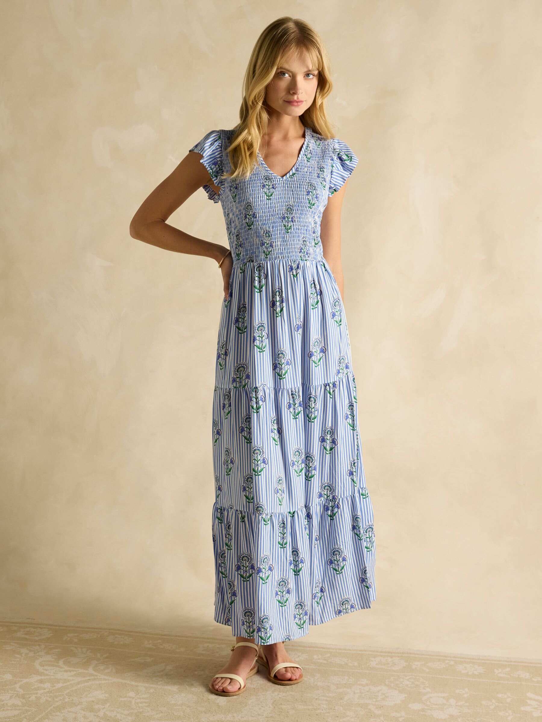 Esme Blue Shirred Midi Dress