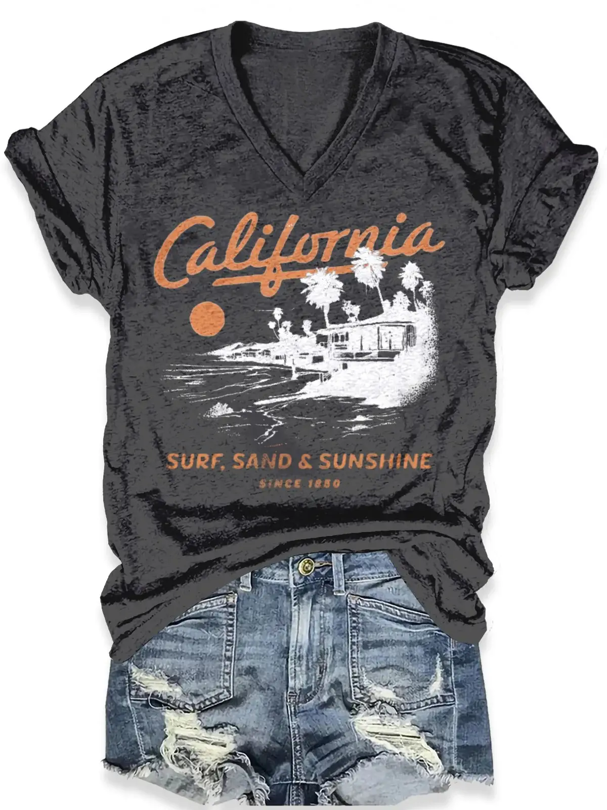 California Surf Sand Sunshine Vacation Art Print Casual T-shirt