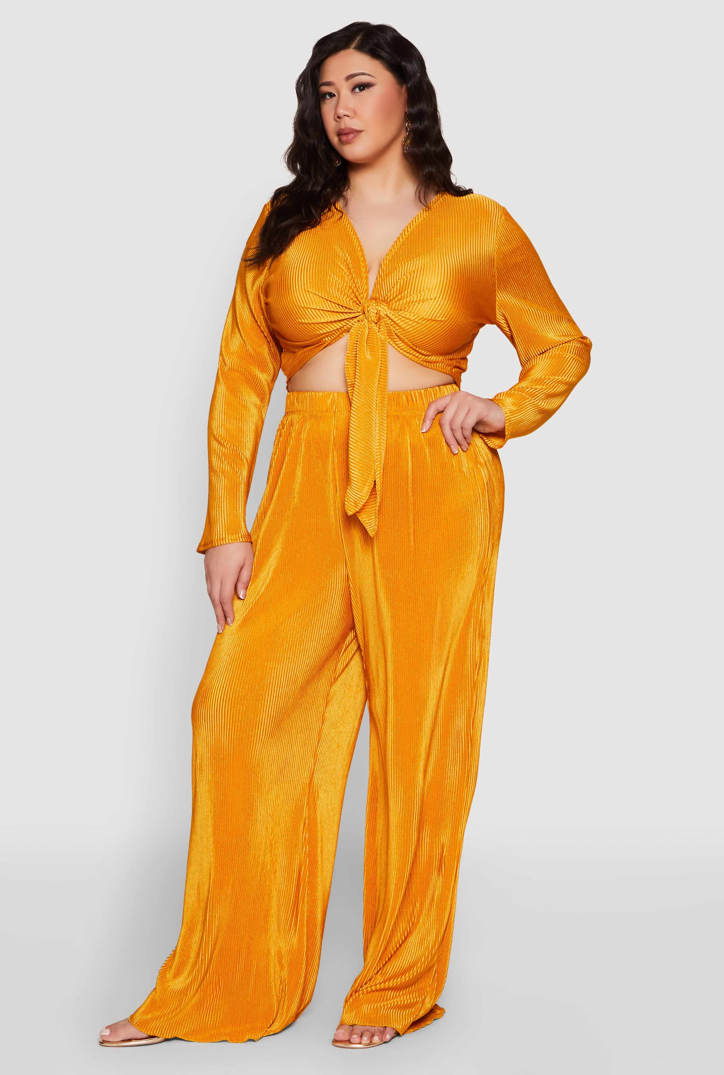 Plus Size Plisse Palazzo Pants