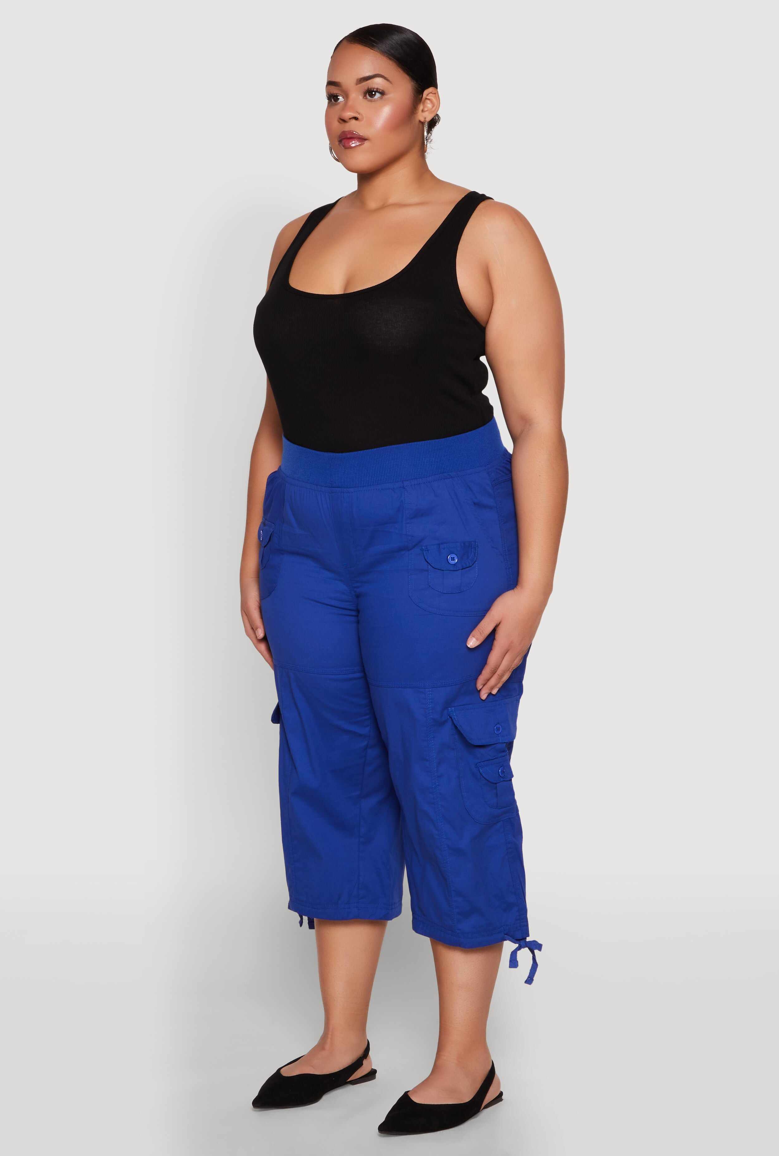 Plus Size High Waisted Cargo Capri Pants