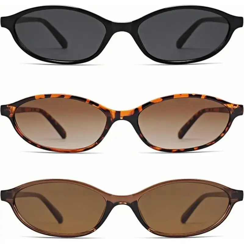 3 PCS Retro Oval Sunglasses for Women Chic Cat Eye 90s Sunnies Lightweight Narrow Shades Trendy UV Protection Sunglasses Vintage Rich Girl Sunglasses Women Sunglasseswomen summerwins