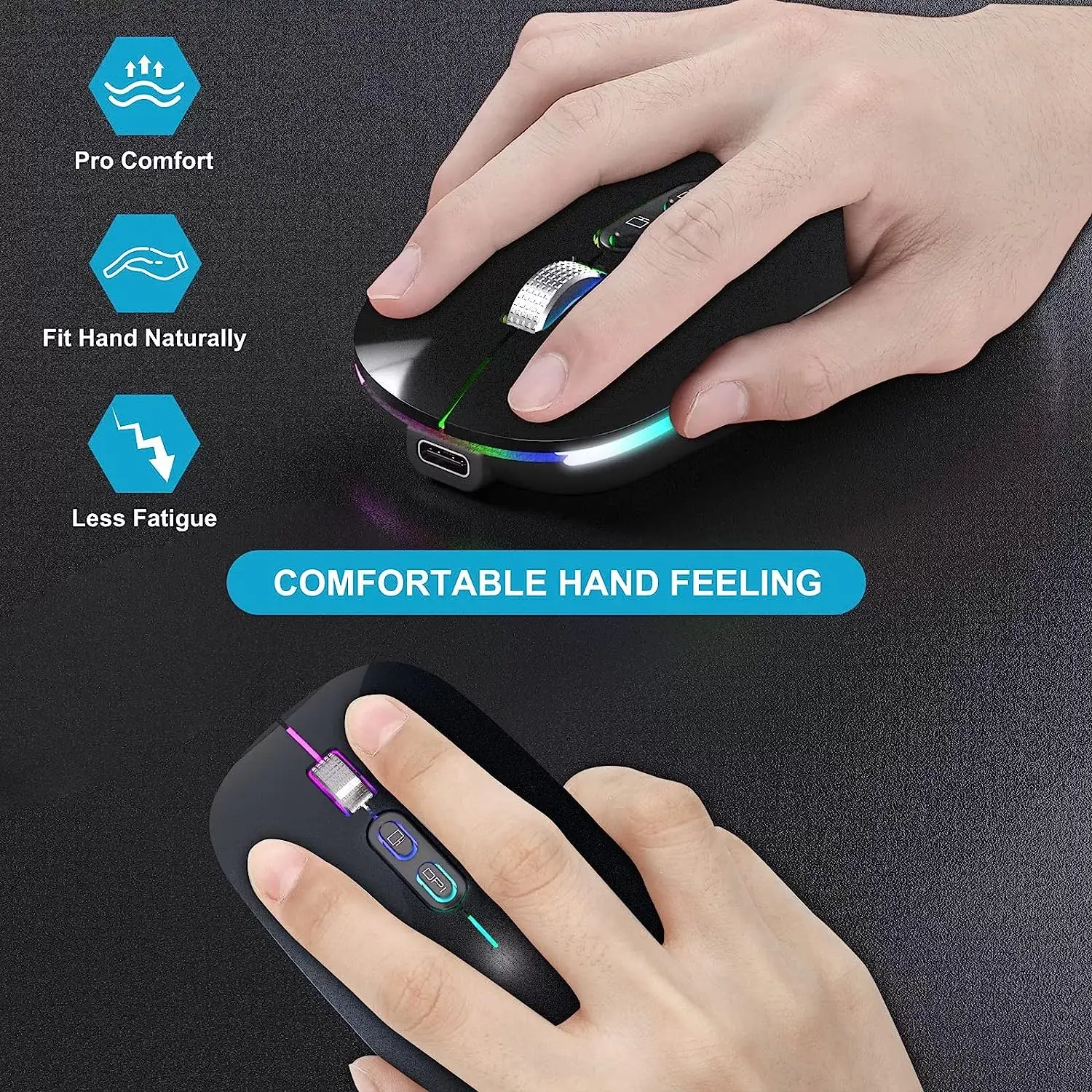 [Upgrade] LED Wireless Mouse, Slim Silent Mouse 2.4G Portable Mobile Optical Office Mouse with USB & Type-c Receiver, 3 Adjustable DPI Levels for Notebook, PC, Laptop, Computer, MacBook (Pink)