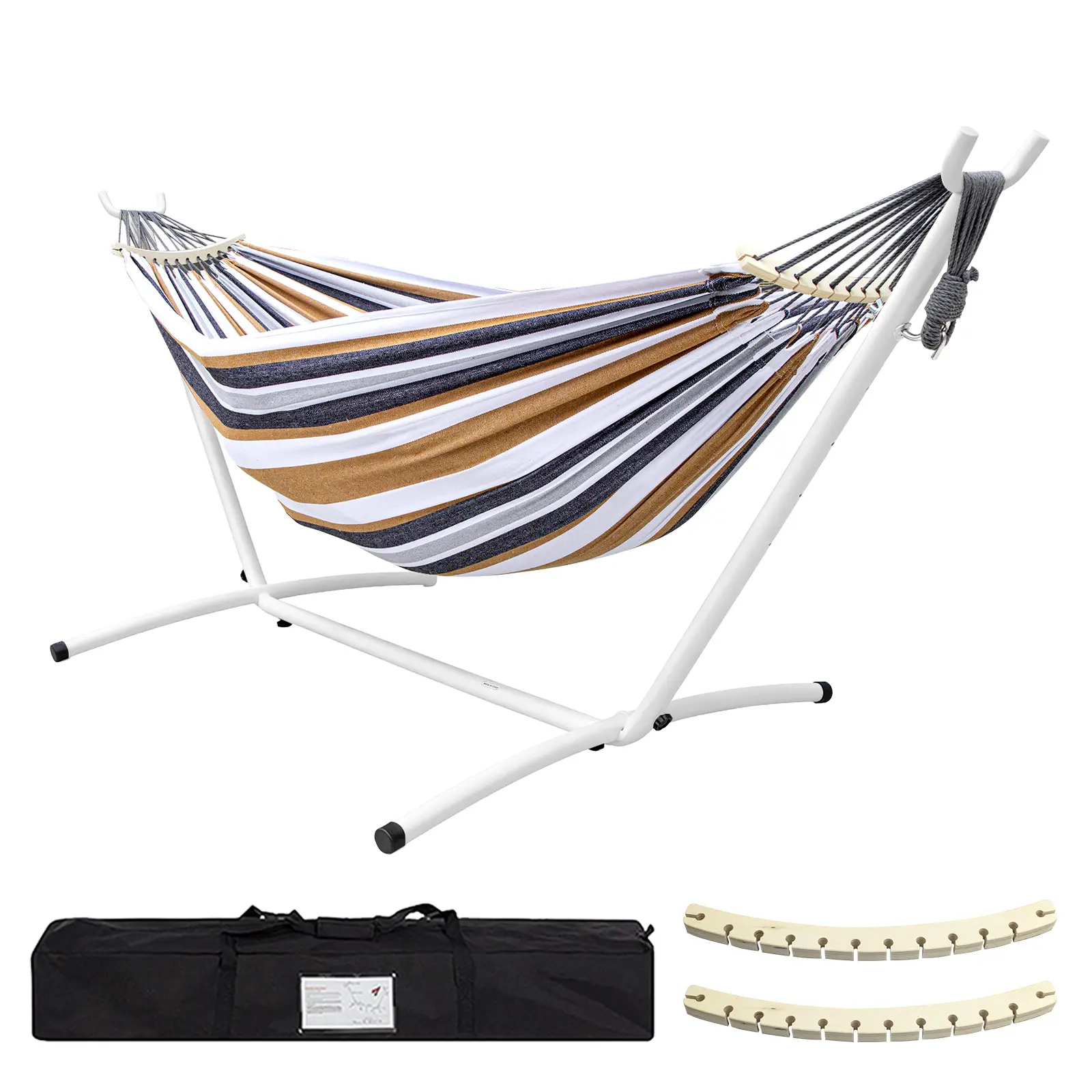 Hammock with Heavy Duty Steel Stand, 450lb Weight Capacity, Carry Bag & Anti-Roll Balance Beams Included