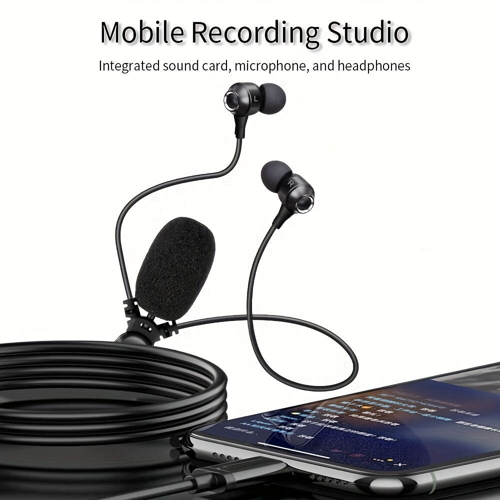 Live In-Ear Headphones with Microphone for KTV, Wired Type-C Sound Card, Echo Effect, Real-Time Ear Monitoring, Line Control, High-Definition Microphone, Suitable for Mobile Phone Headphones with Noise-Cancelling Microphone.