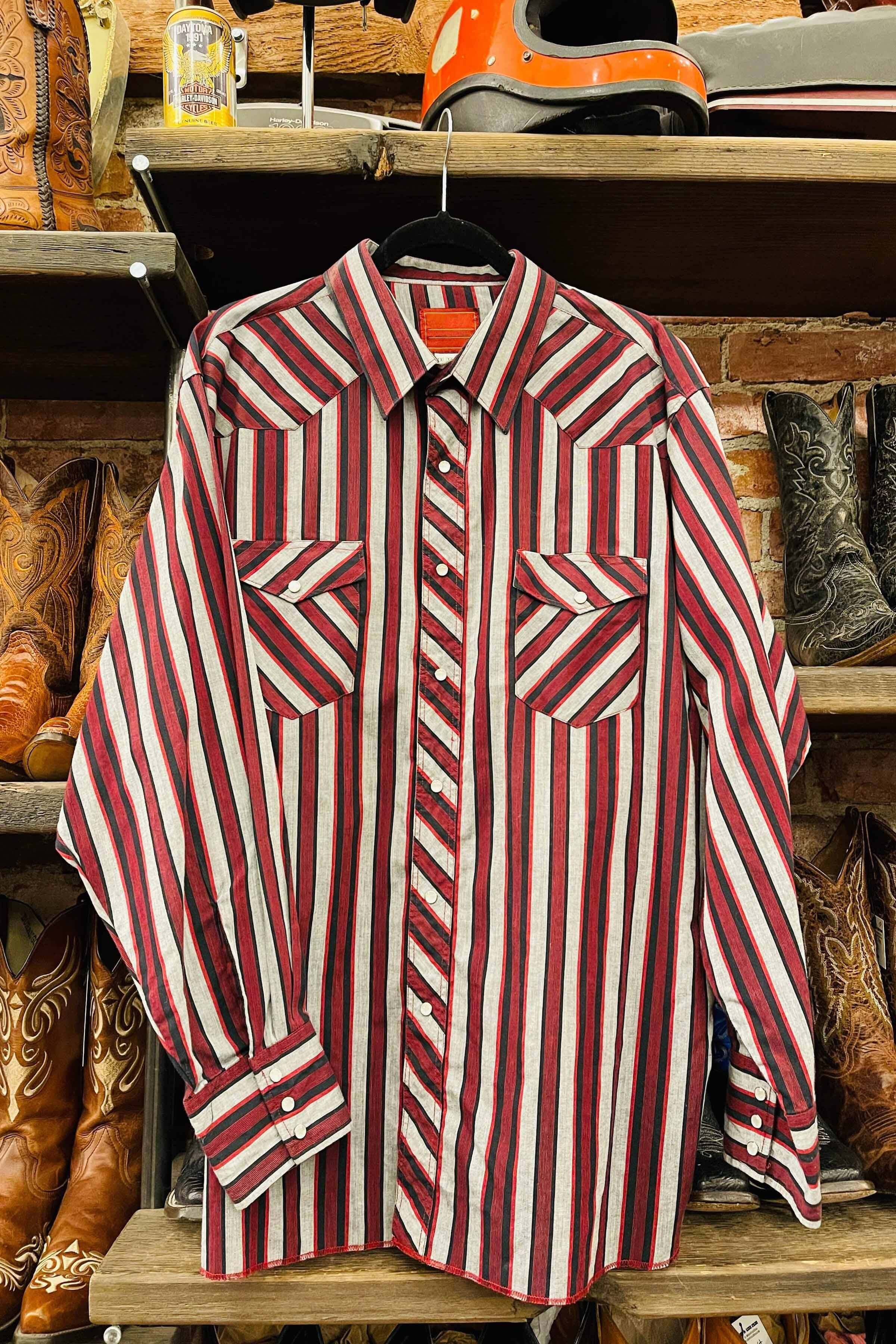 Men's casual retro striped print long sleeve lapel shirt