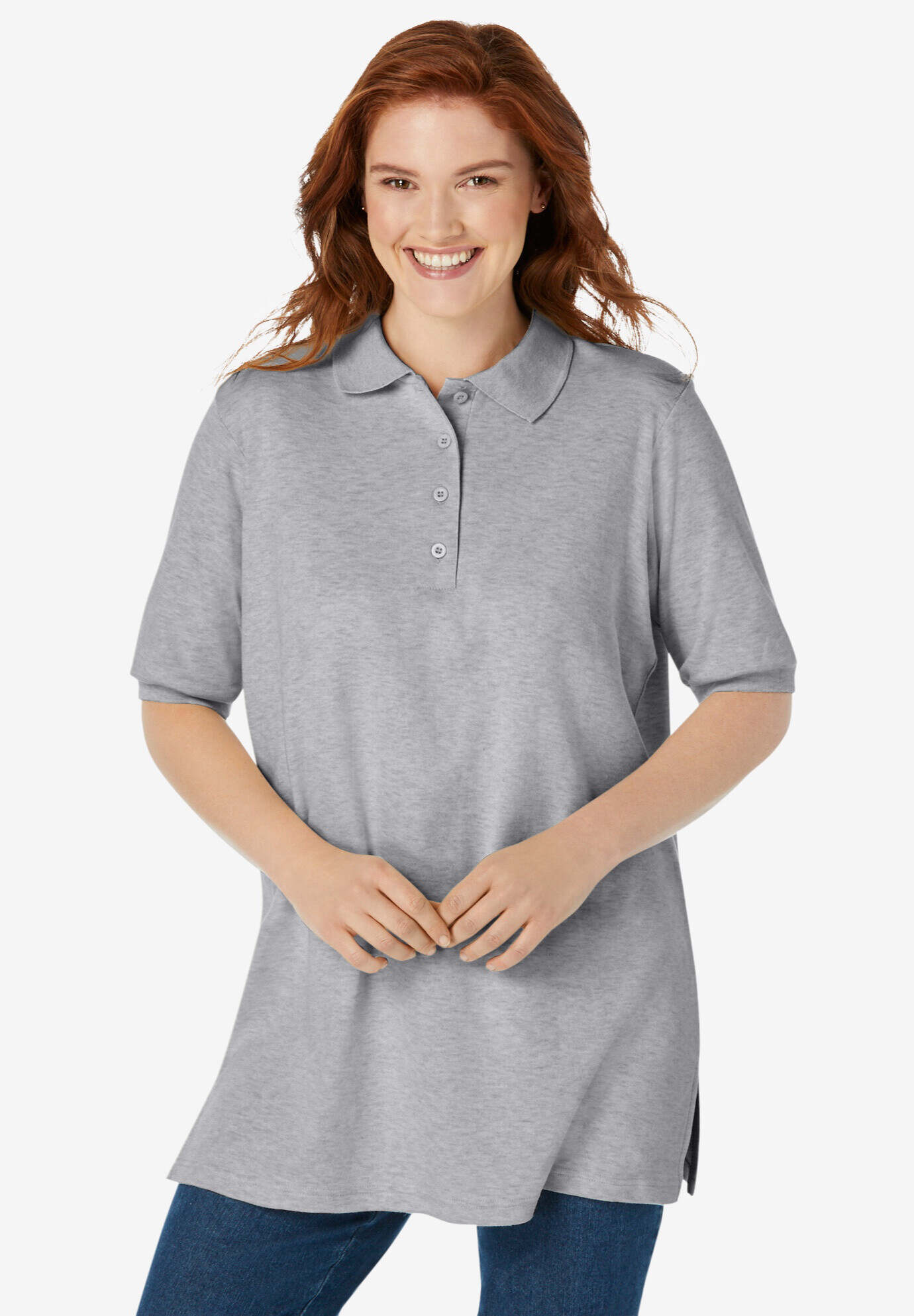 Elbow-Sleeve Polo Tunic