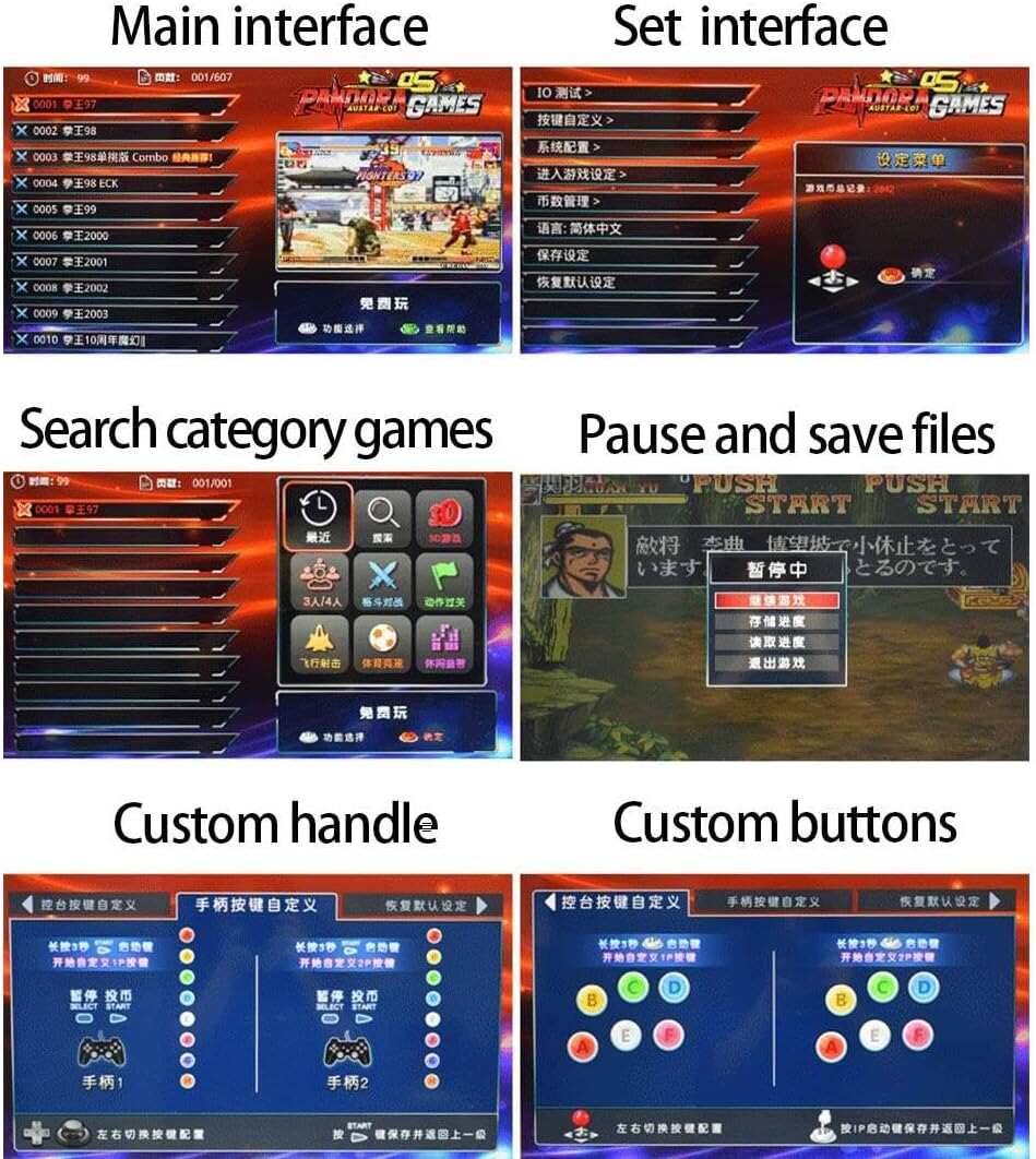 10000 Games in 1 Box Arcade Game Console, 10-inch HD Screen Game Console or PC Projector 4K TV, 2-4 Players Online Game, 3D Games, Search/ Save/Hide/Pause Game