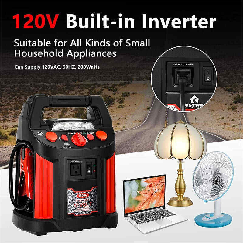 Portable Car Jump Starter 180 PSI Air Compressor Portable Power Bank Charger with LED Flashlight DC Outlet