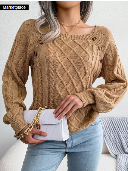 Cable Knit Button Detail Raglan Sleeve Sweater