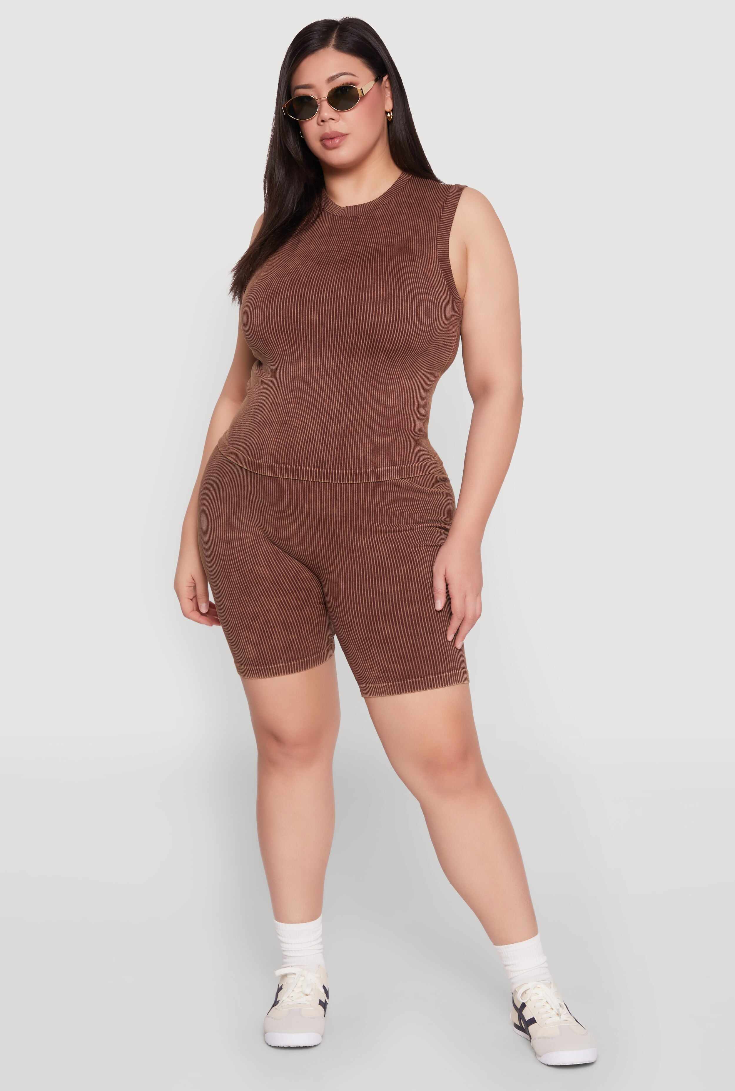 Plus Size Mineral Wash Ribbed Seamless Bike Shorts