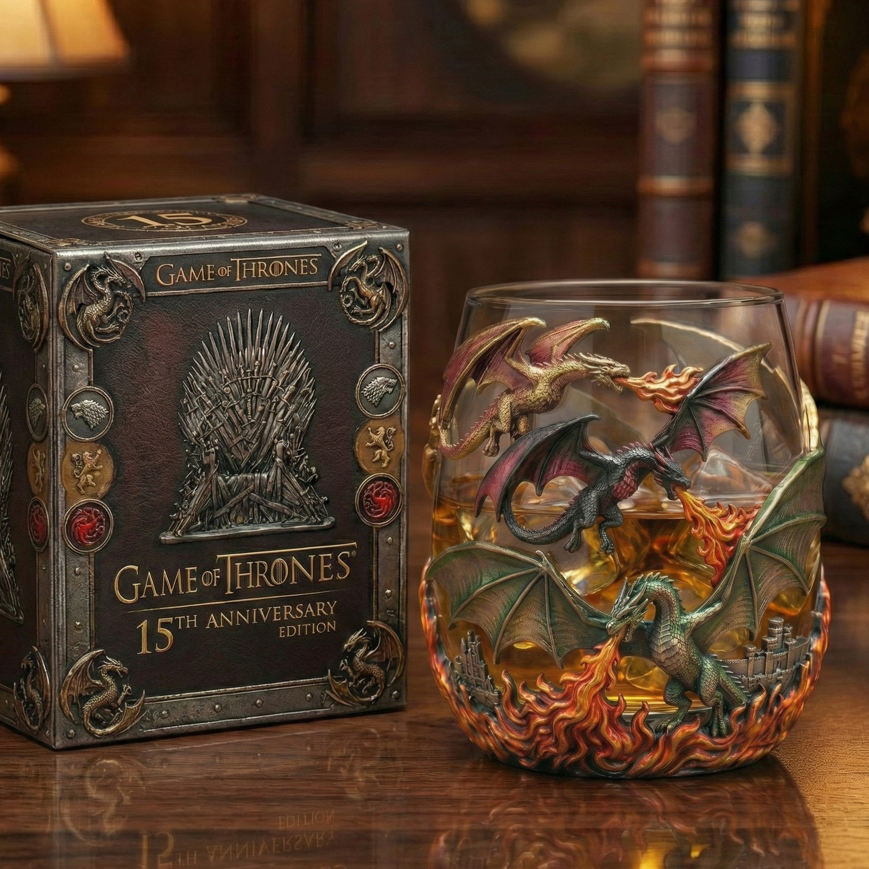 Game of Thrones 15th Anniversary: Three Dragons Dance of Flames Whiskey Glass