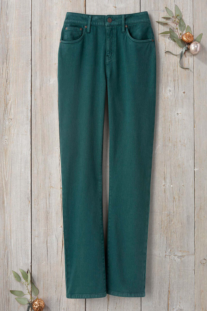 Knit Denim High Rise Straight-Leg Jeans