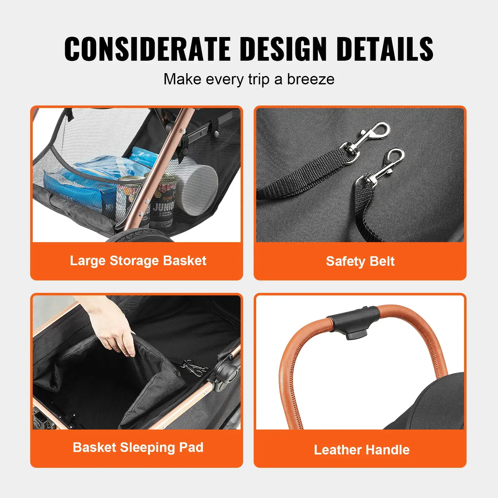 Pet Stroller,  4 Wheels Dog Stroller Rotate with Brakes, 66 lbs Weight Capacity, Puppy Stroller with Detachable Carrier, Storage Basket and Pet Pad, for Small to Medium Sized Dogs, Black