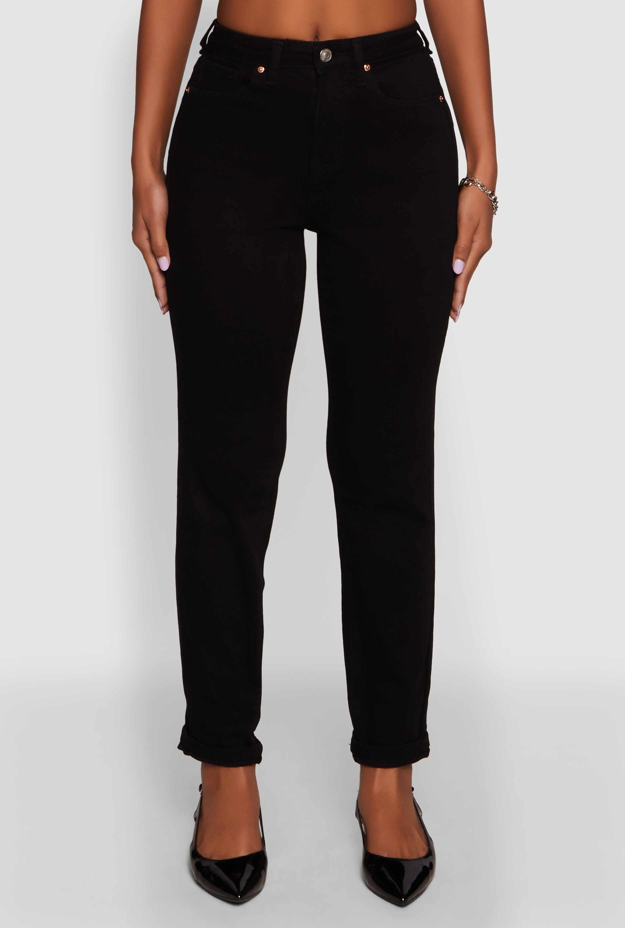 WAX Stretch Rolled Cuff Mid Rise Mom Jeans