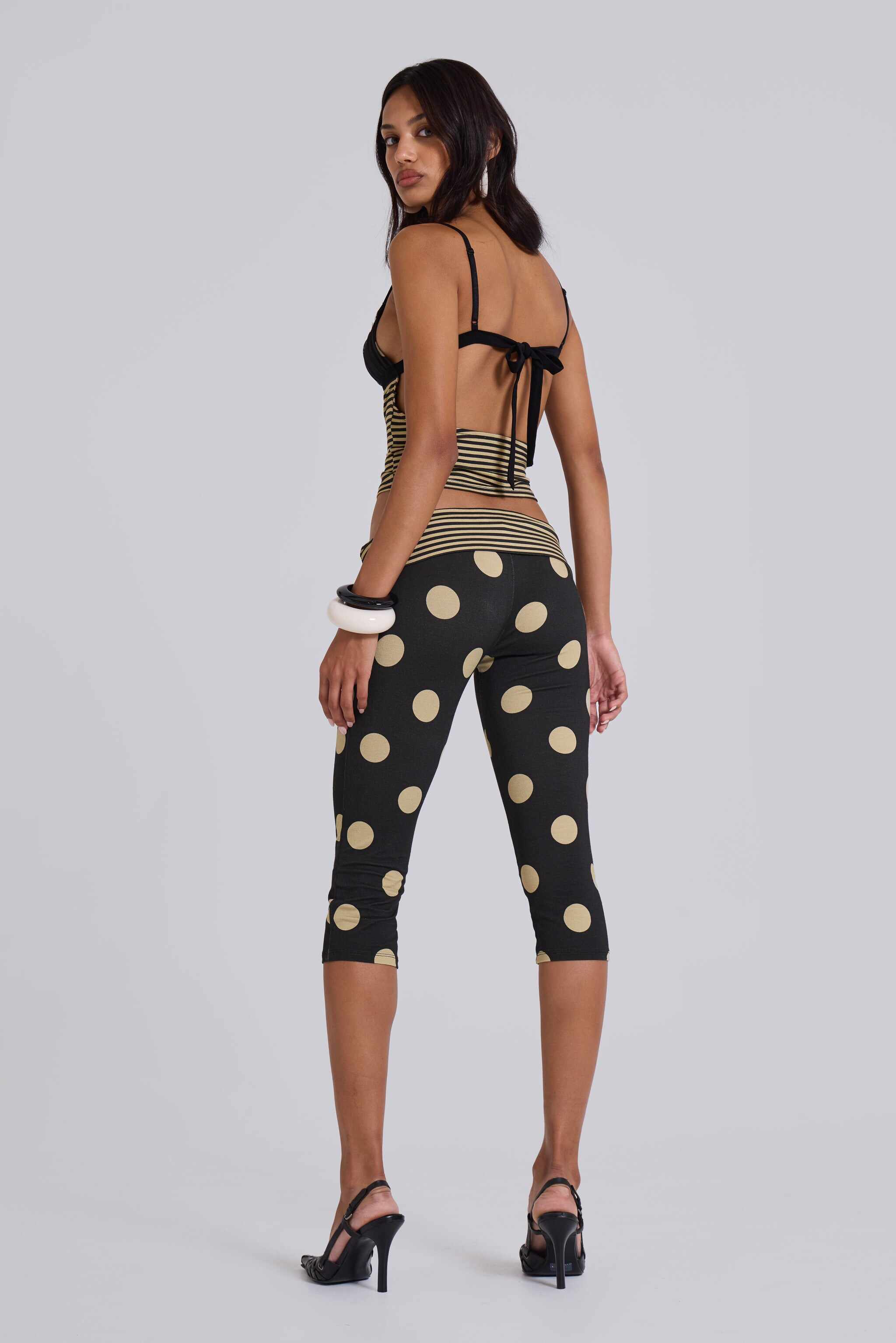 Lola Foldover Capris in Polkadot Stripe