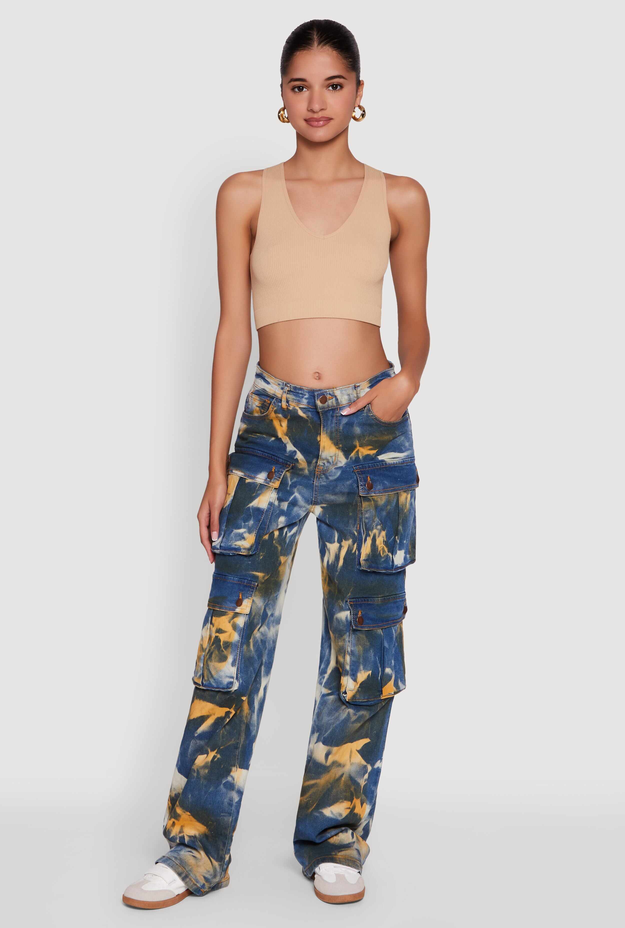 Daisy High Waisted Straight Leg Jeans with Cargo Pockets