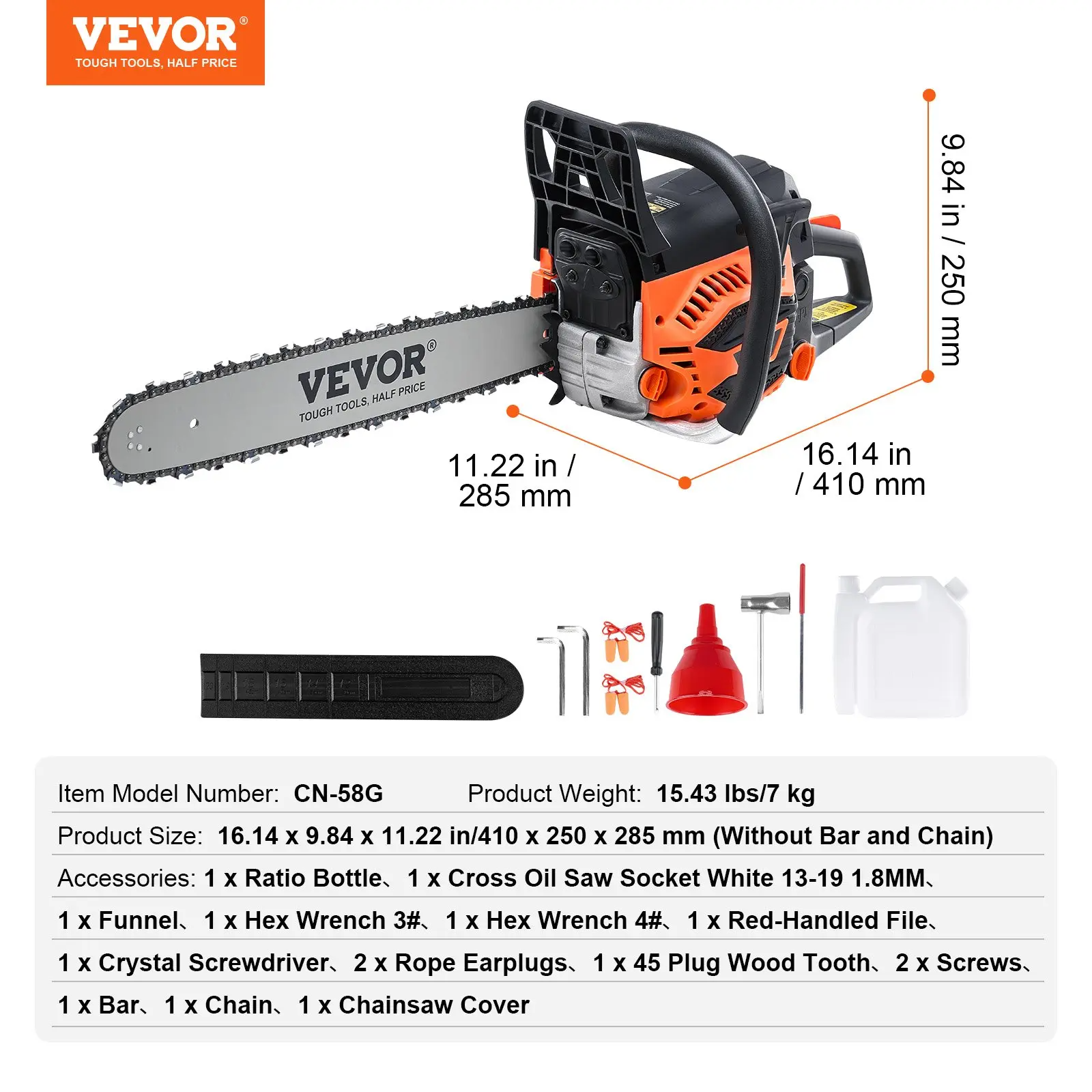 Gas Chainsaw, Various specifications, Gasoline Powered Chain Saw, Handheld Cordless Petrol Chainsaws for Tree Wood Branch Cutting, Tree Trimming, Land Clearing, Farm Garden Ranch Forest Cutting Use