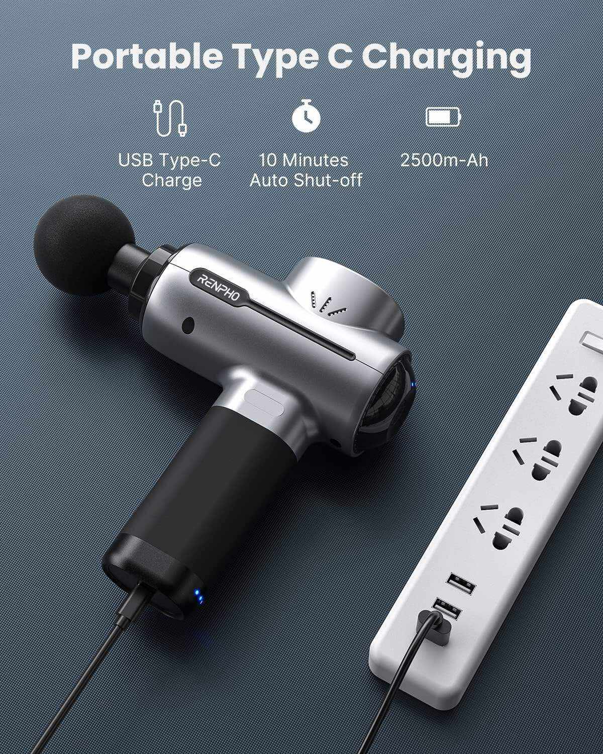 RENPHO Active Massage Gun Deep Tissue Muscle, Powerful Percussion Massage Gun, Portable Back Massager Gun for Athletes for Pain Relief, Electric Back Massagers, Handheld Massager Carry Case