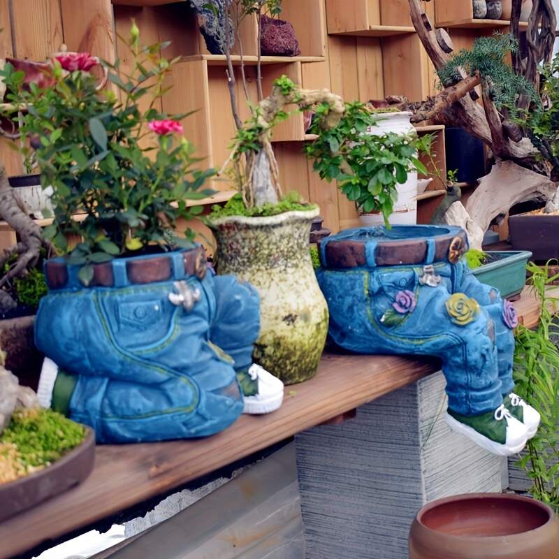 1pc Jeans Pants Shape Flower Pot Resin Statue, Succulent Pot Flower Planter For Indoor Garden Yard Lawn Porch Balcony Patio Outdoor Decor
