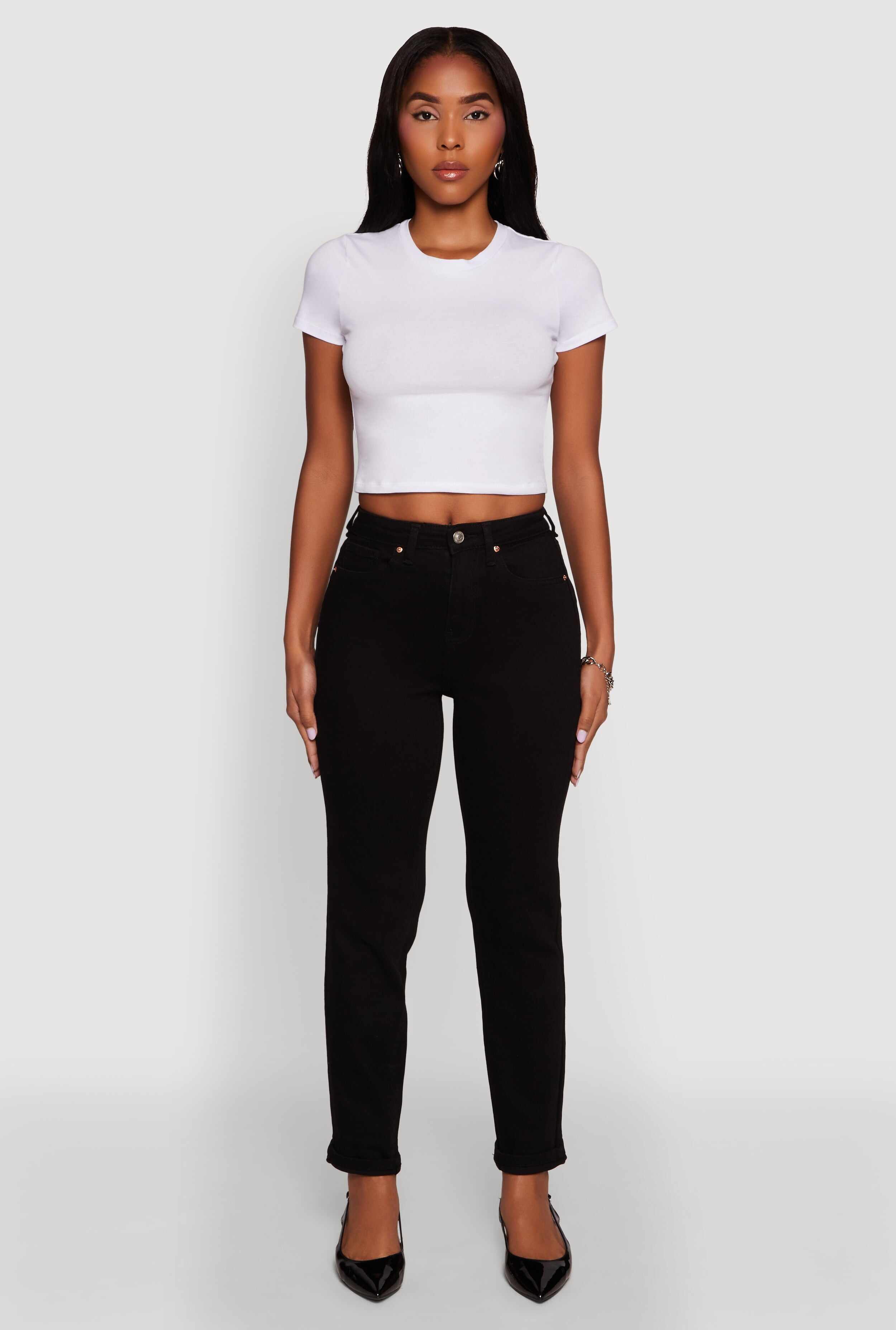 WAX Stretch Rolled Cuff Mid Rise Mom Jeans