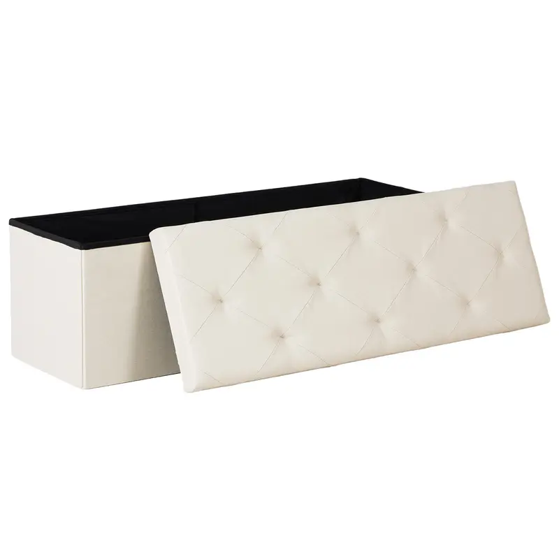 Folding Storage Ottoman Bench Modern Linen Fabric Padded Seat Large Toy Box End of Bed Entryway Comfortable Durable Multifunctional Seater