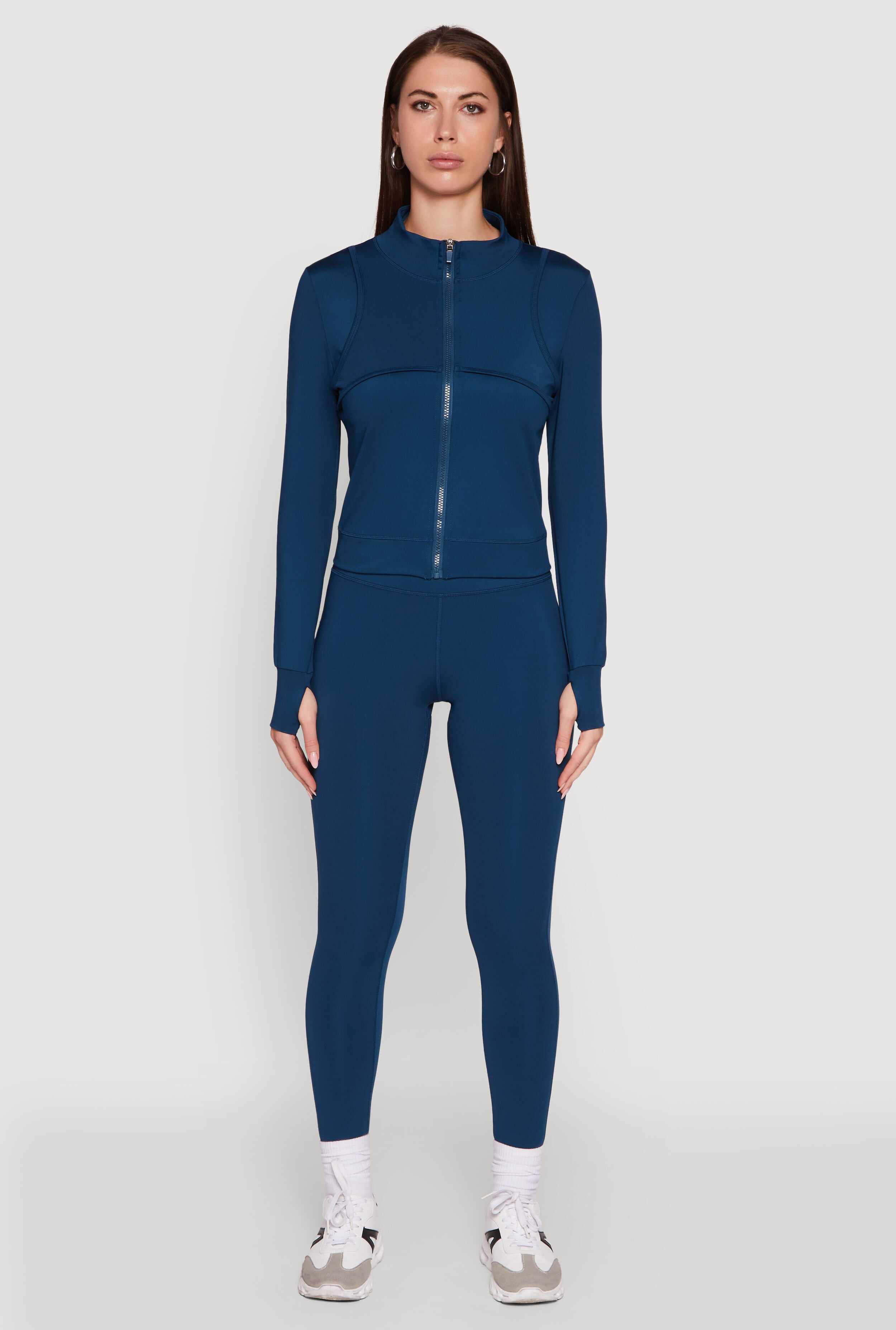 Mock Neck Long Sleeve Activewear Jacket with Thumb Holes