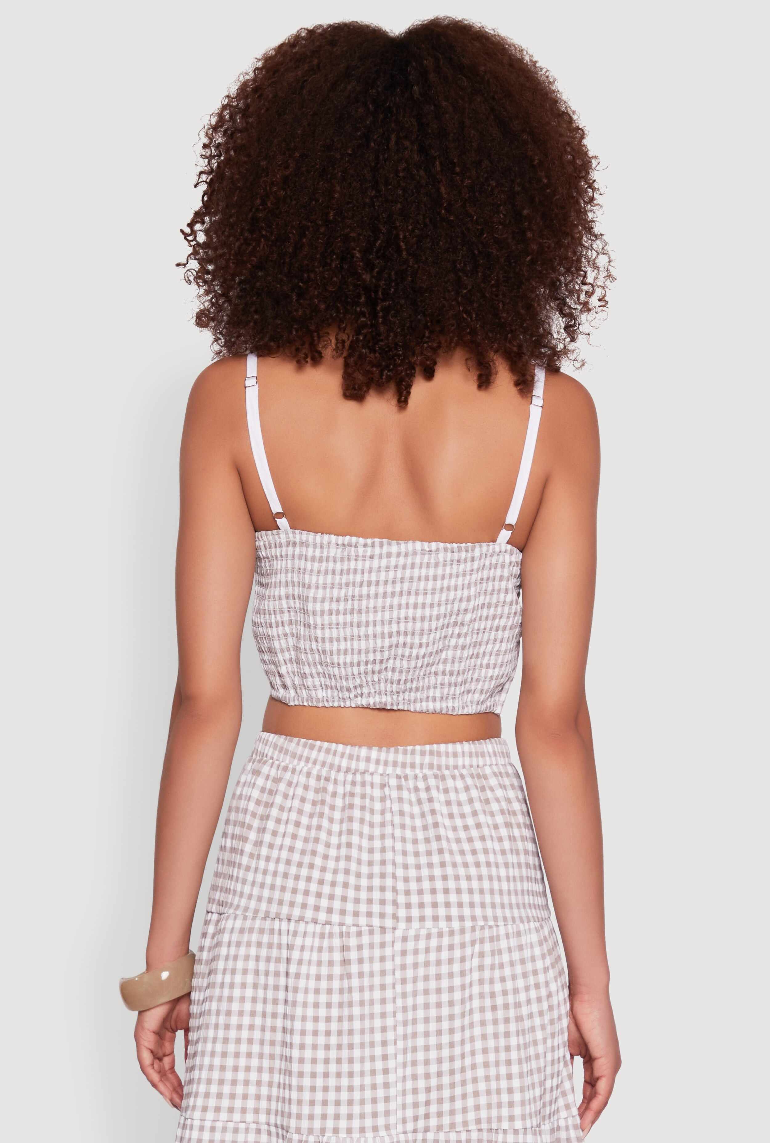 Gingham Smocked Back Bustier Top