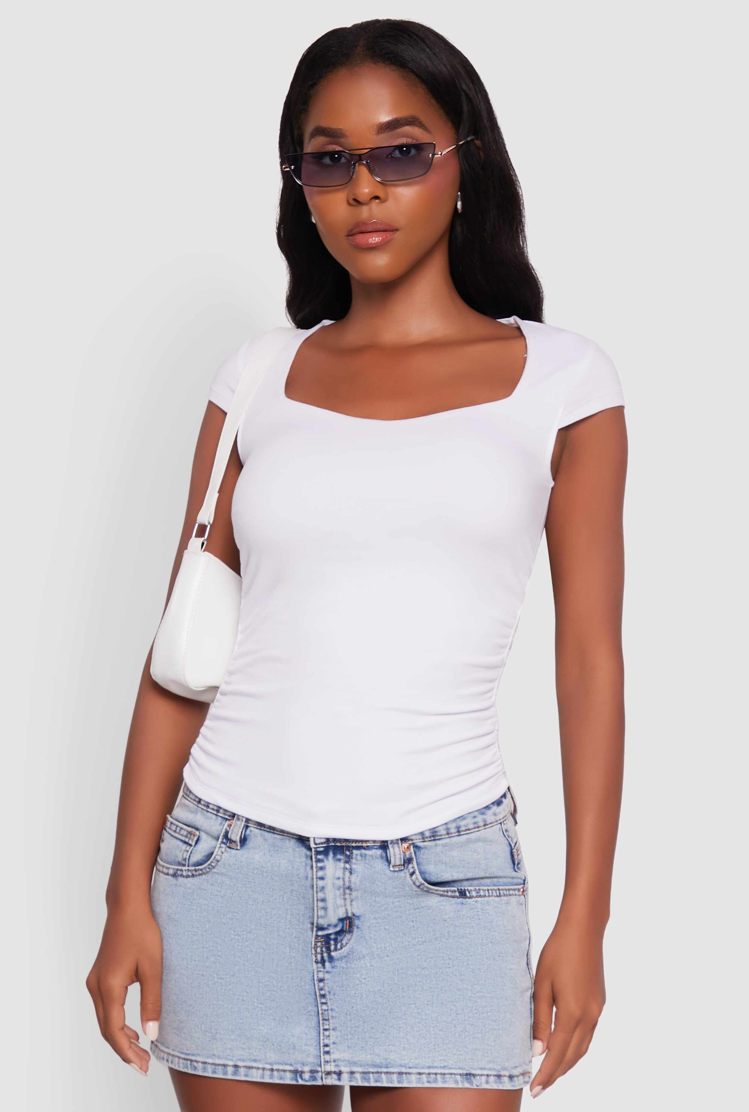 Ruched Side Cap Sleeve Crop Top
