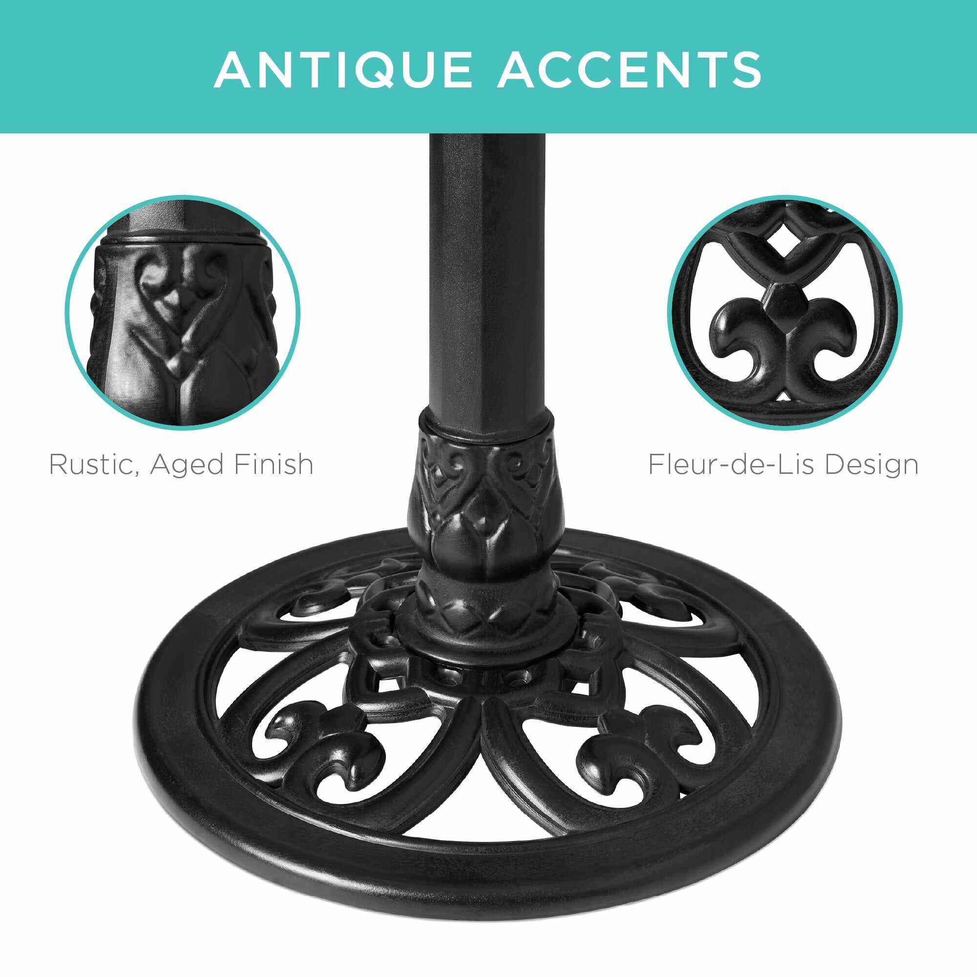 Vintage Outdoor Garden Bird Bath w/ Fleur-de-Lis Accents
