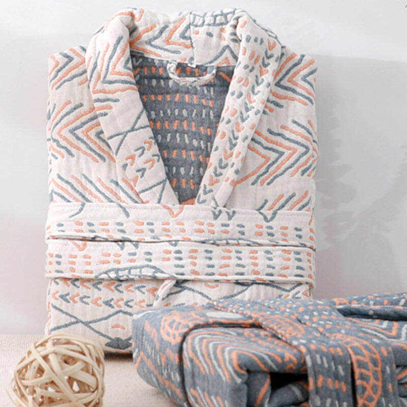 Cotton Striped Bathrobe V-Neck Sleepwear