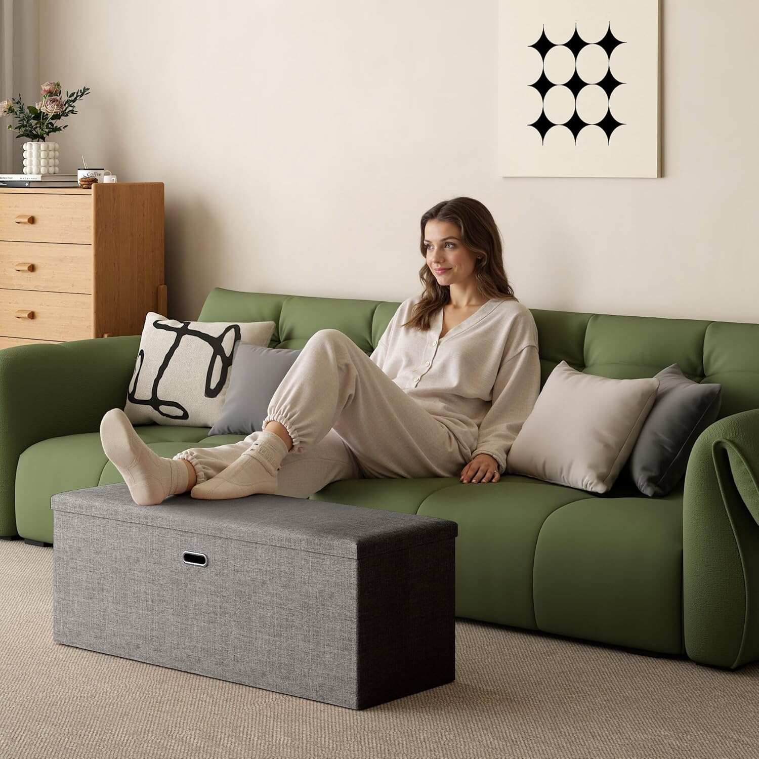 VECELO 43'' Folding Storage Ottoman Bench