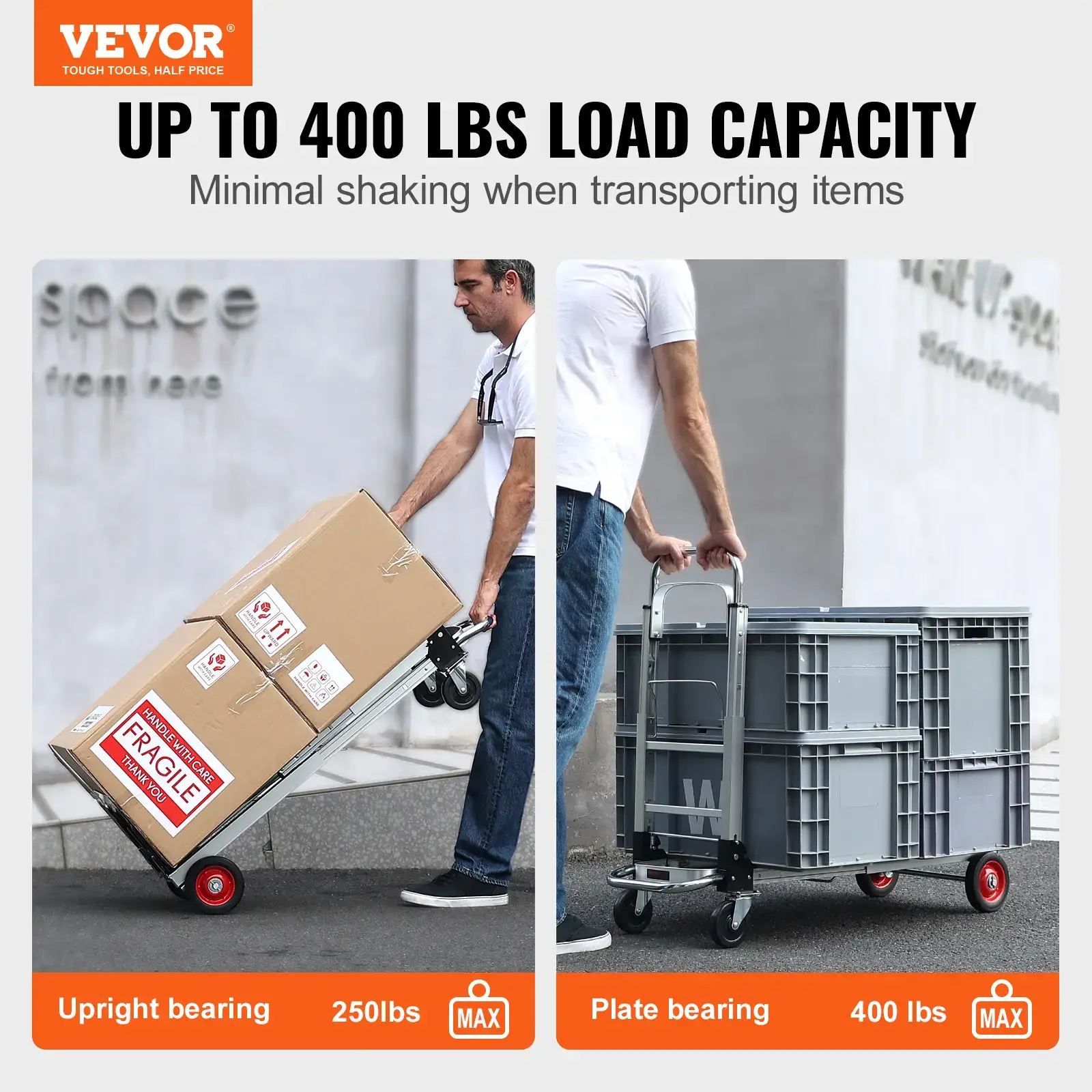 Aluminum Folding Hand Truck, 2 in 1 Design Max 800 lbs Capacity, Heavy Duty Industrial Collapsible cart, Dolly Cart with Rubber Wheels for Transport and Moving in Warehouse, Supermarket, Garden