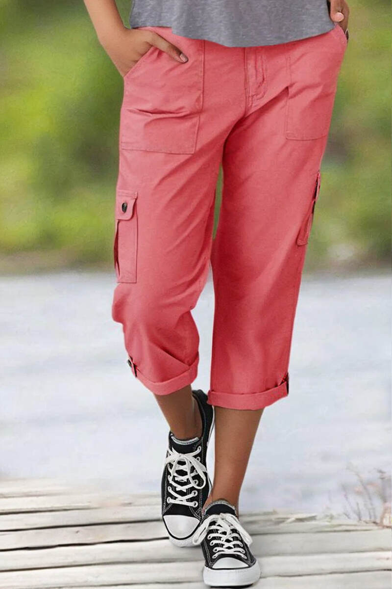 🔥Roll Tab Hem Multi Pocket Capri Mid Waist Cargo Pants