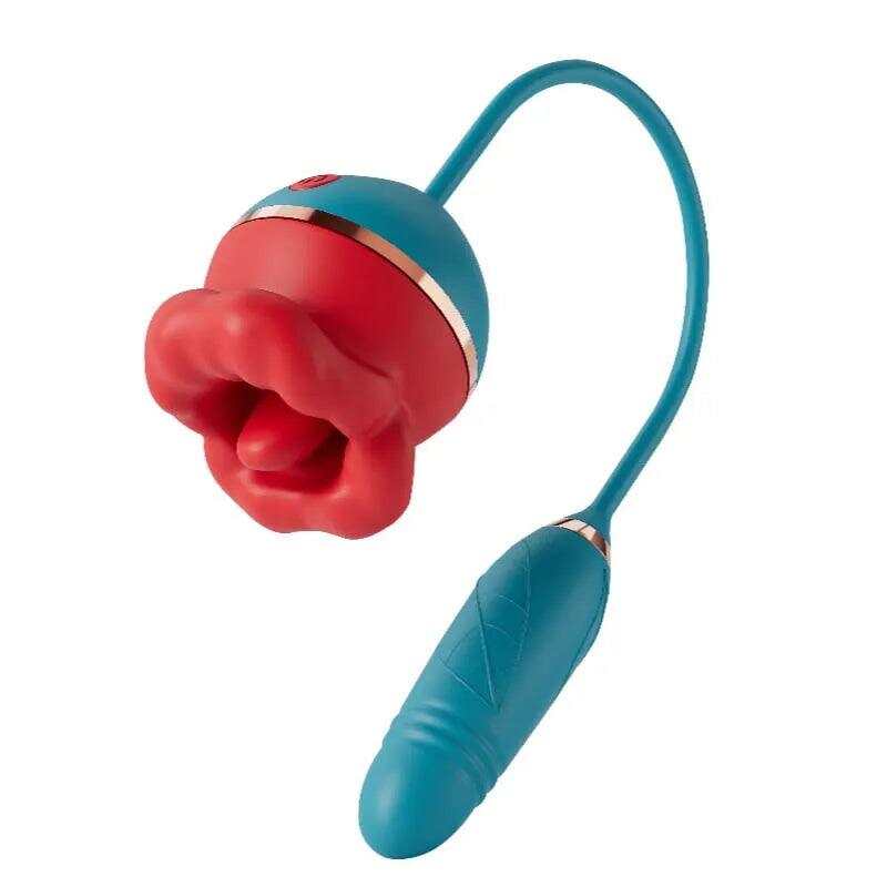 2-in-1 Red Lips Licking & Telescopic Vibrator – Dual Pleasure for Women