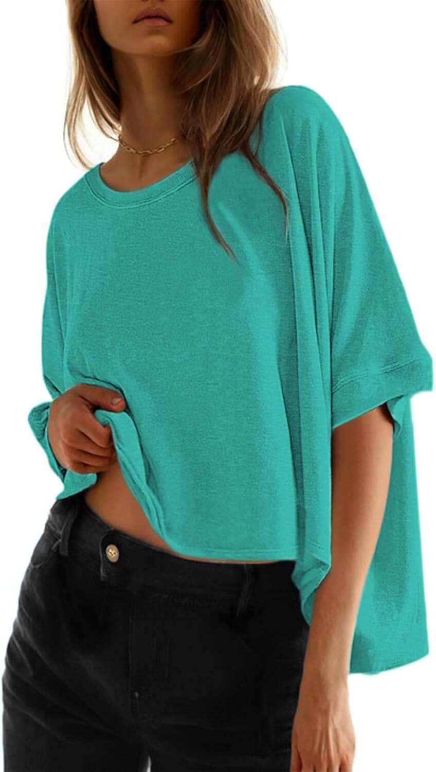🔥 Last Day For Clearance!Summer Shirts 2026 Womens Solid T Shirts for Women Loose Oversized Tops Basic Tee