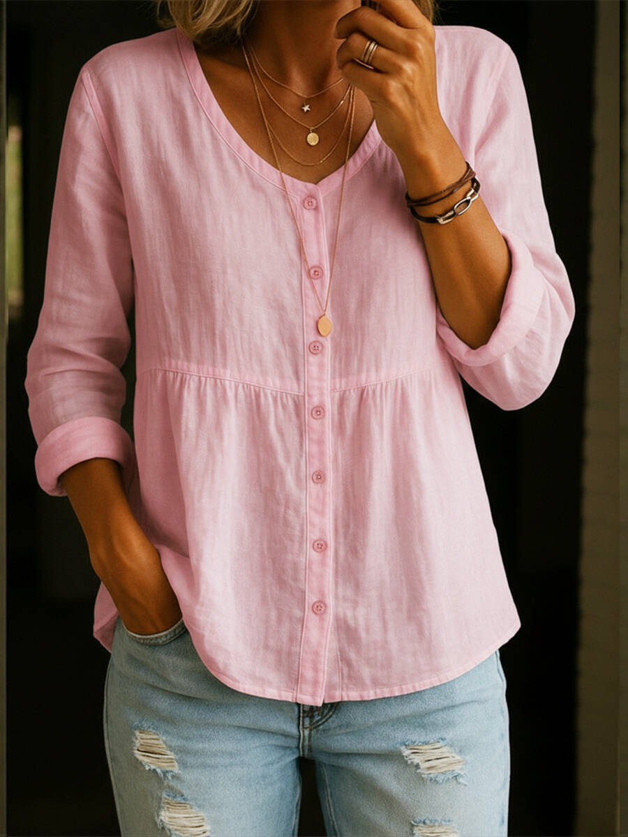 🔥Summer Arrivals🌟Women's Linen Cotton Blend Shirt - 3/4 Sleeve Crew Neck Loose Hip-Length Casual Blouse