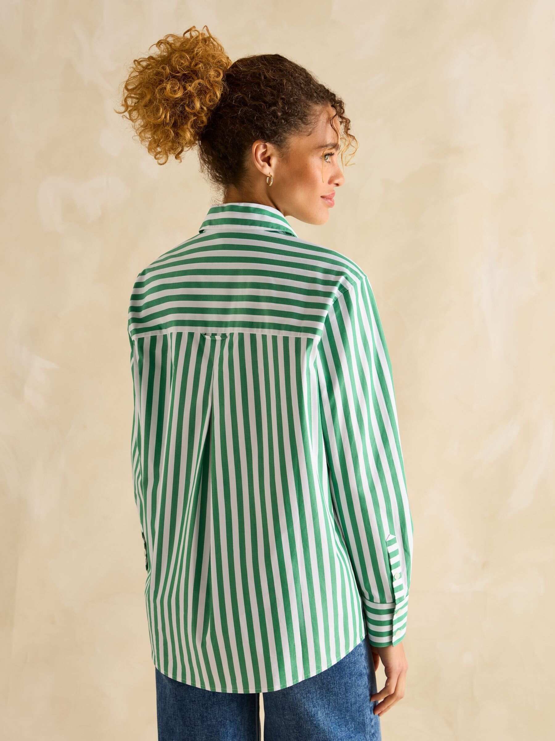 Amilla Green & White Stripe Longline Relaxed Fit Shirt