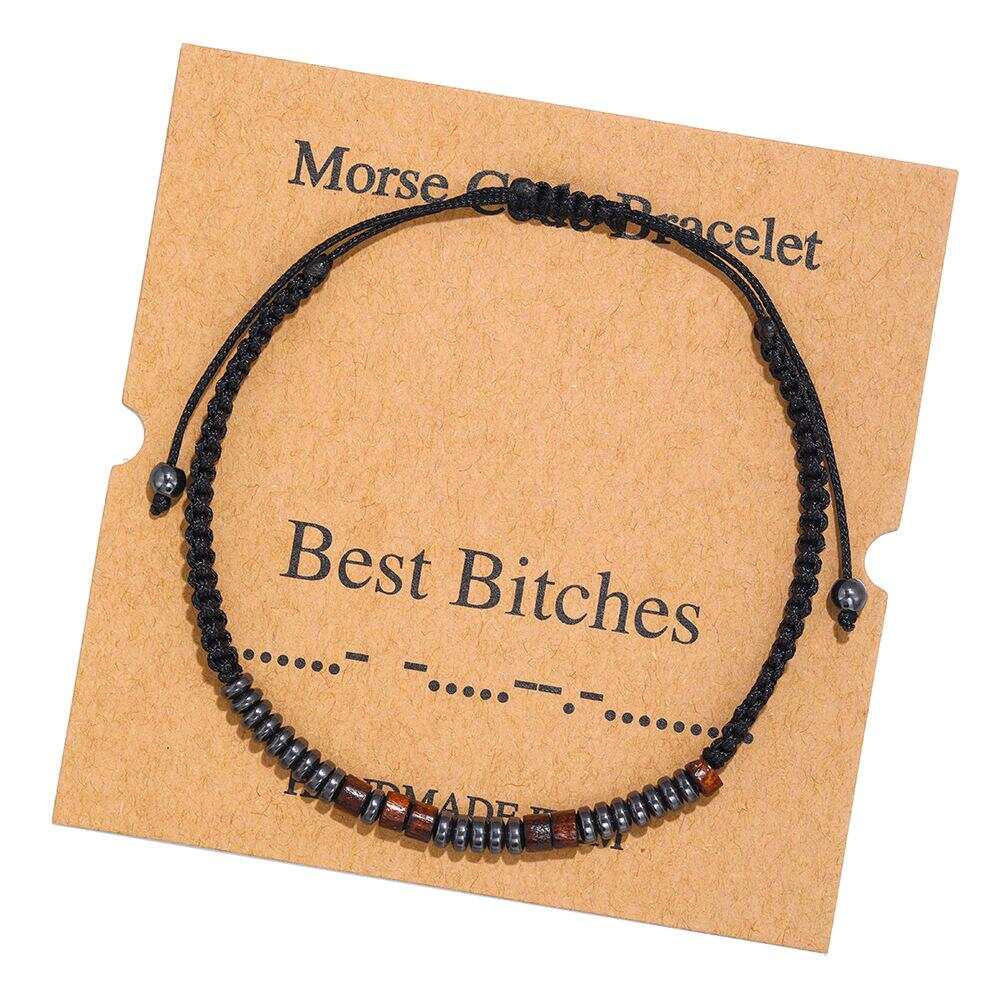 Women's Men's Unisex Morse Code Alphanumeric Weave Couple Bracelet