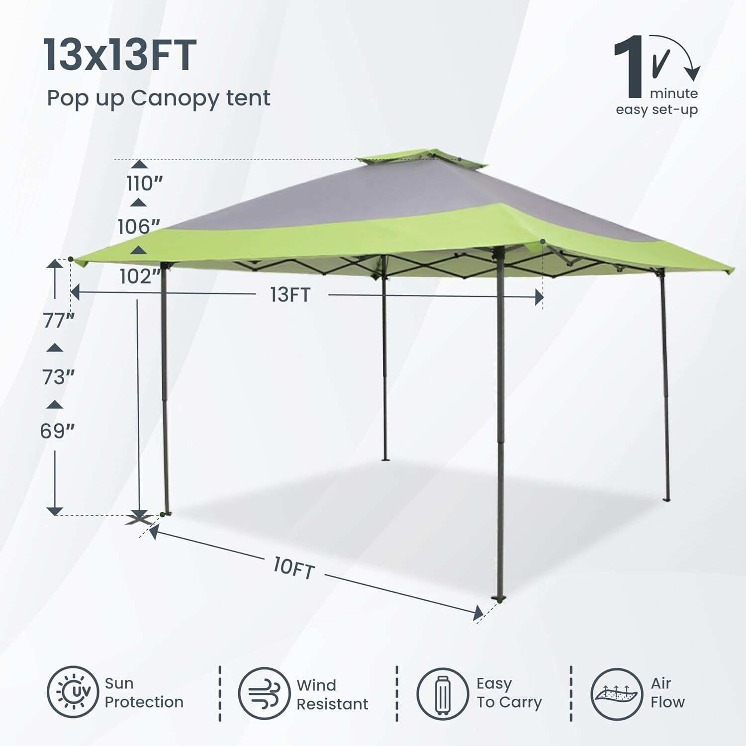 PHI VILLA Outdoor Pop up Canopy 10'x10' Tent Camping Sun Shelter-Series Party Tent, 100 Sq. Ft of Shade (Blue)