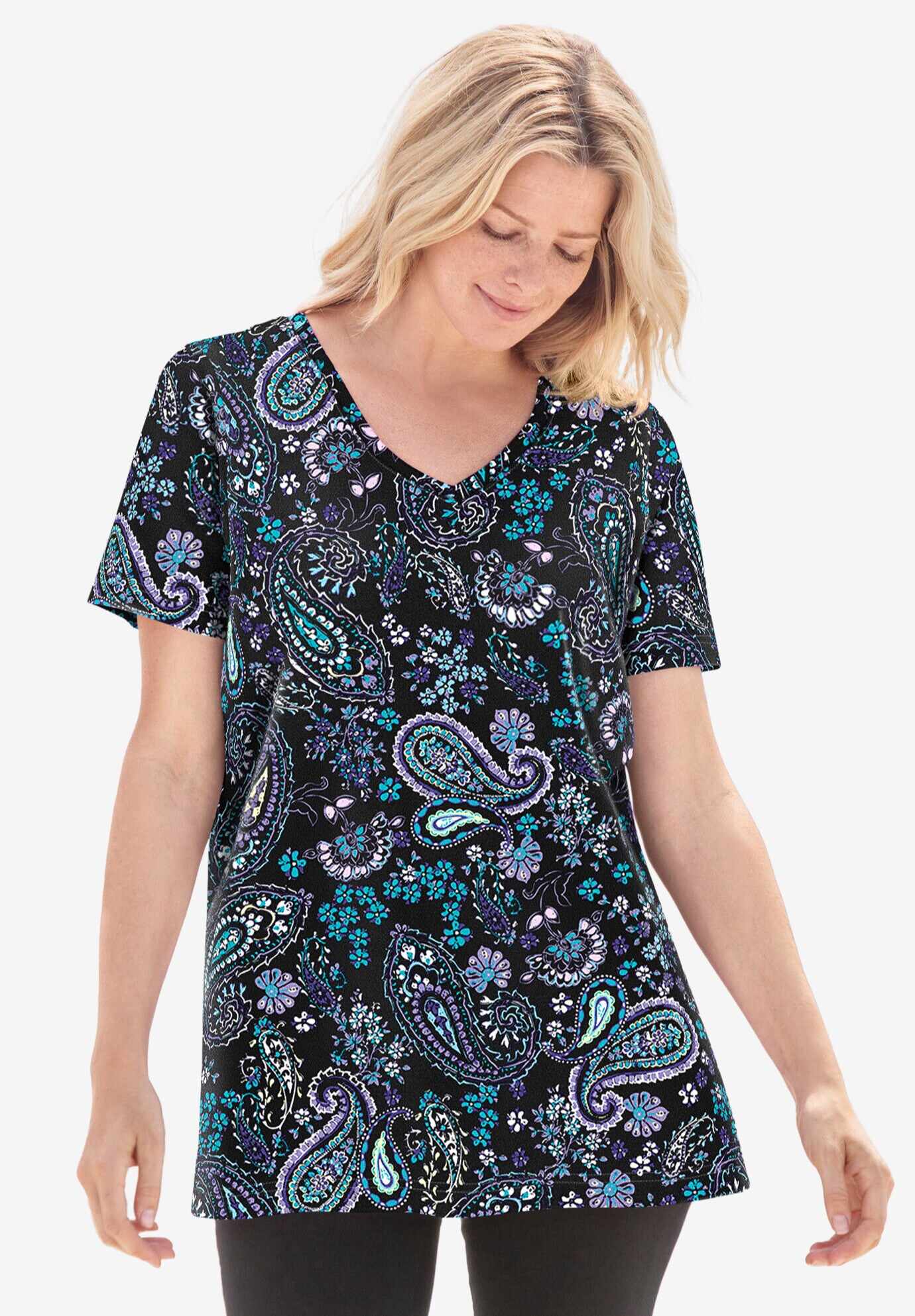Perfect Printed Short-Sleeve V-Neck Tee